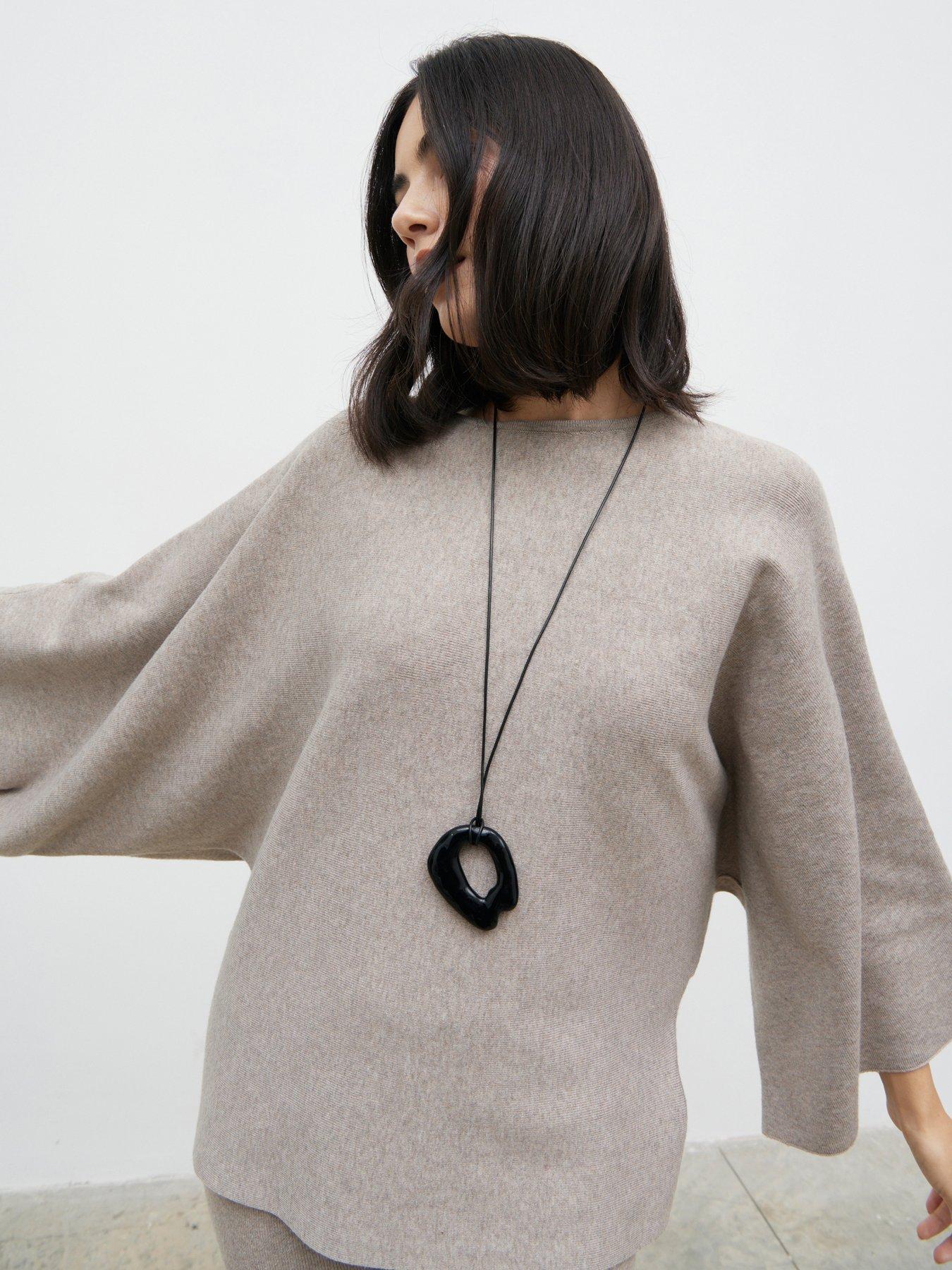 Pretty Lavish Aurelie Drape Sleeve Jumper - Beige