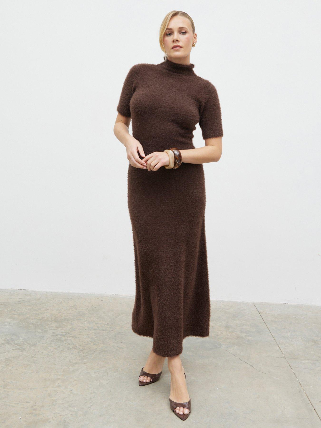 Pretty Lavish Belisse Short Sleeve Knit Midaxi Dress - Brown | Very
