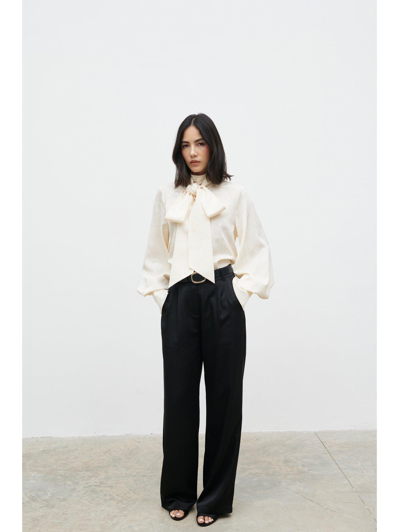Image 3 of 5 of Pretty Lavish Kesia Jacquard Bow Blouse - Cream