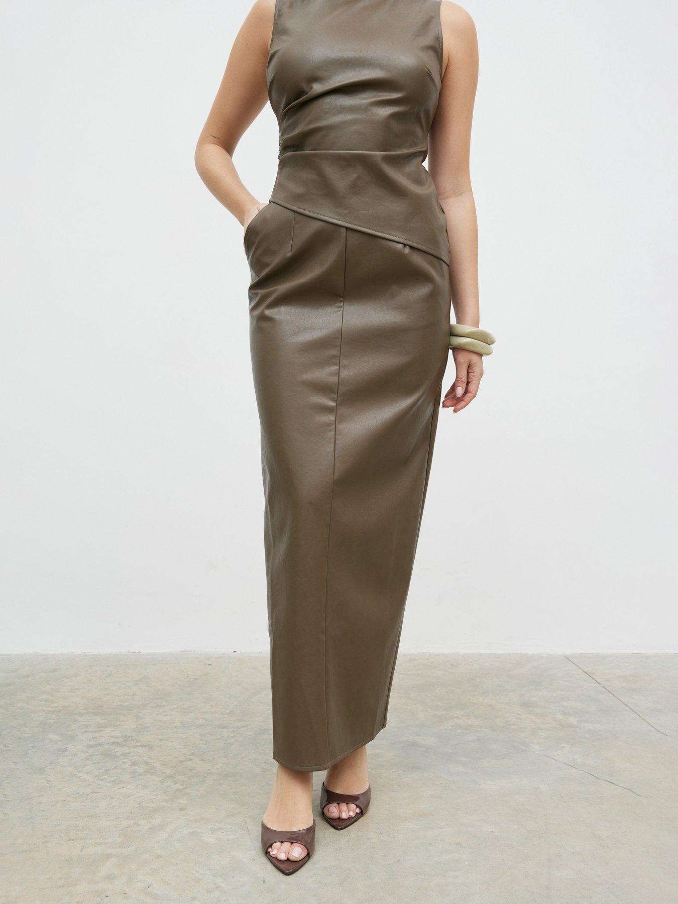 Pretty Lavish Maeve Faux Leather Maxi Skirt - Green