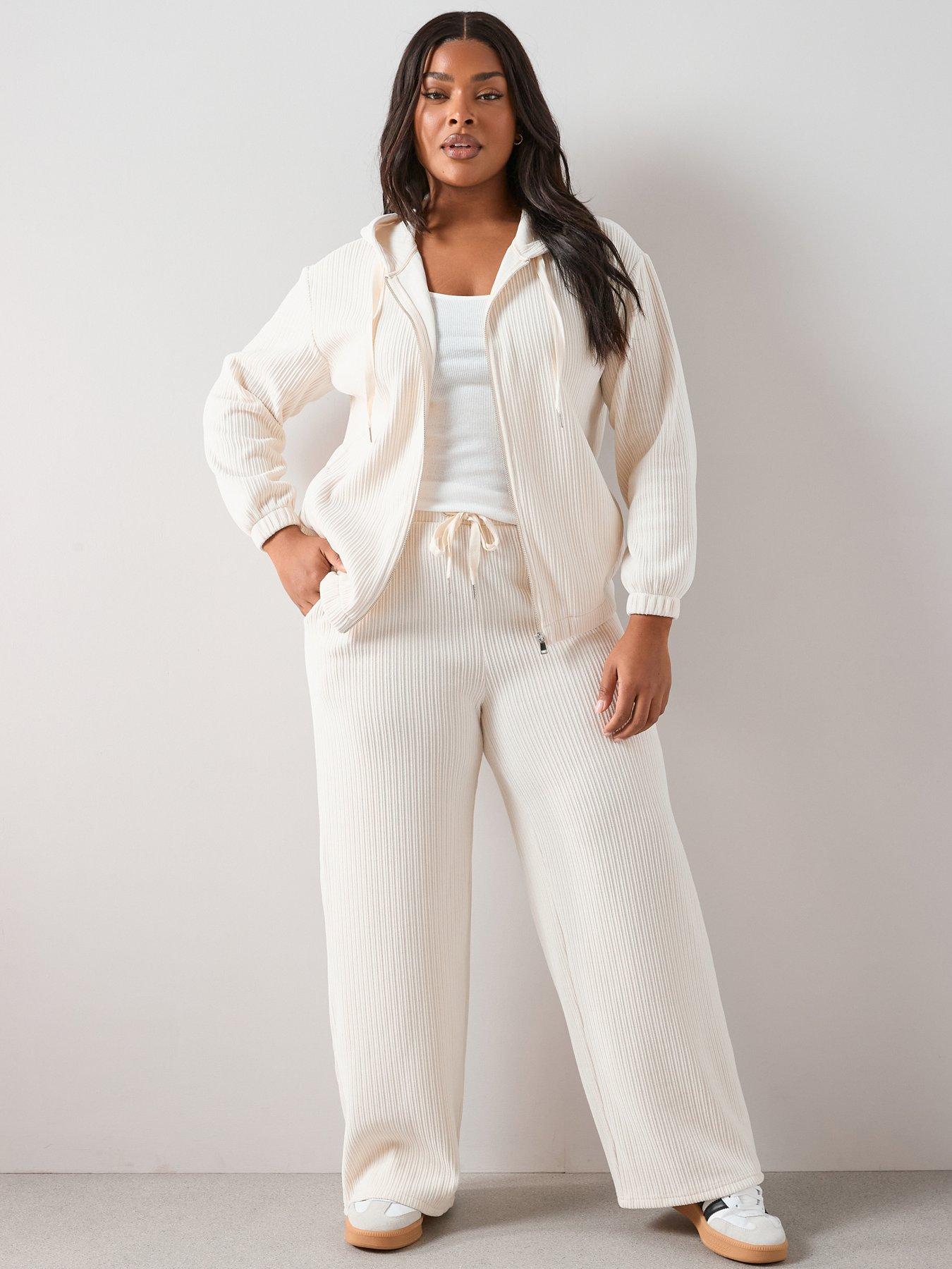The Very Collection Curve Velour Rib Zip Through Hoodie Co-ord - Cream