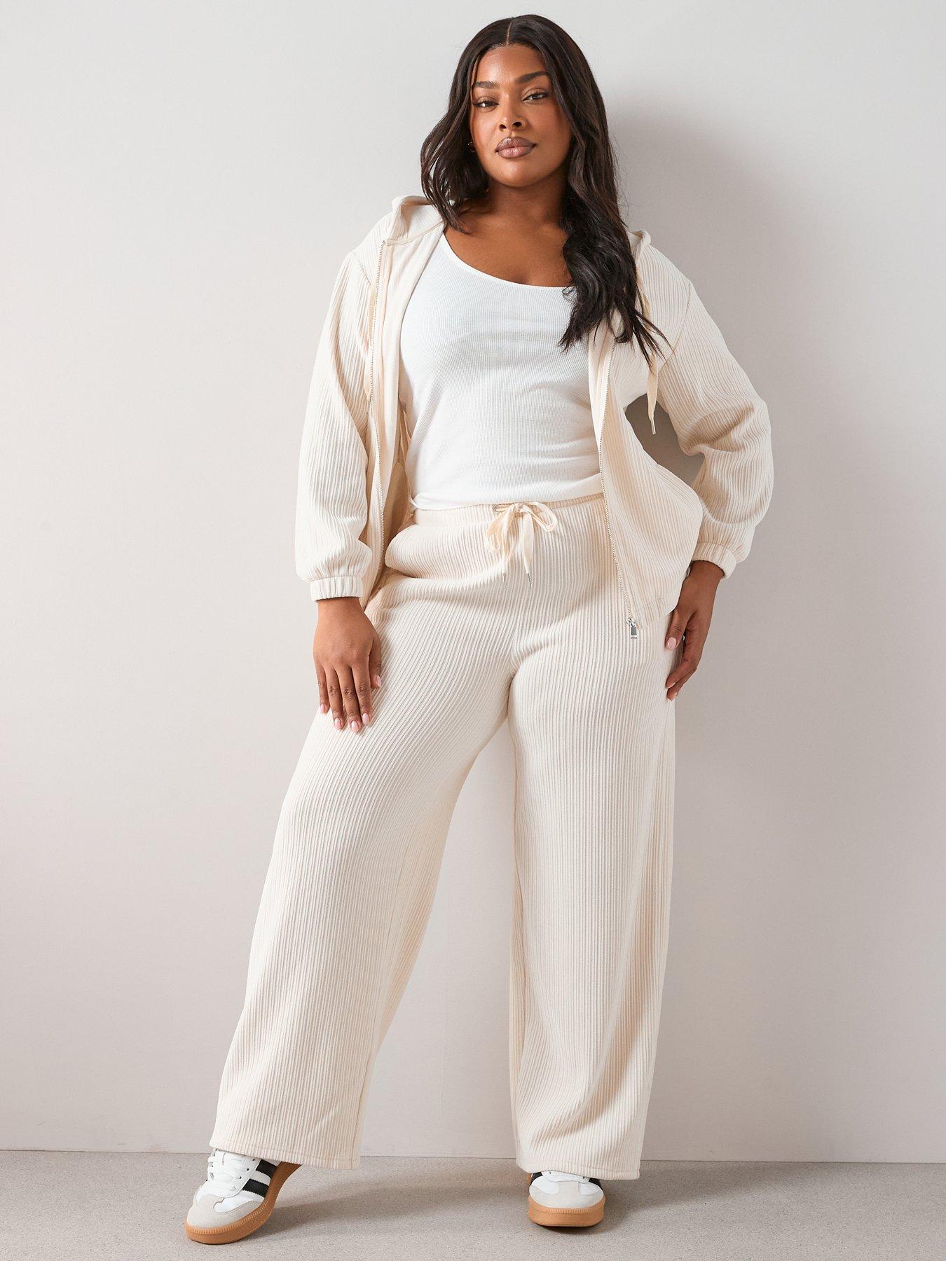 The Very Collection Curve Velour Rib Wide Leg Trouser Co-ord - Cream
