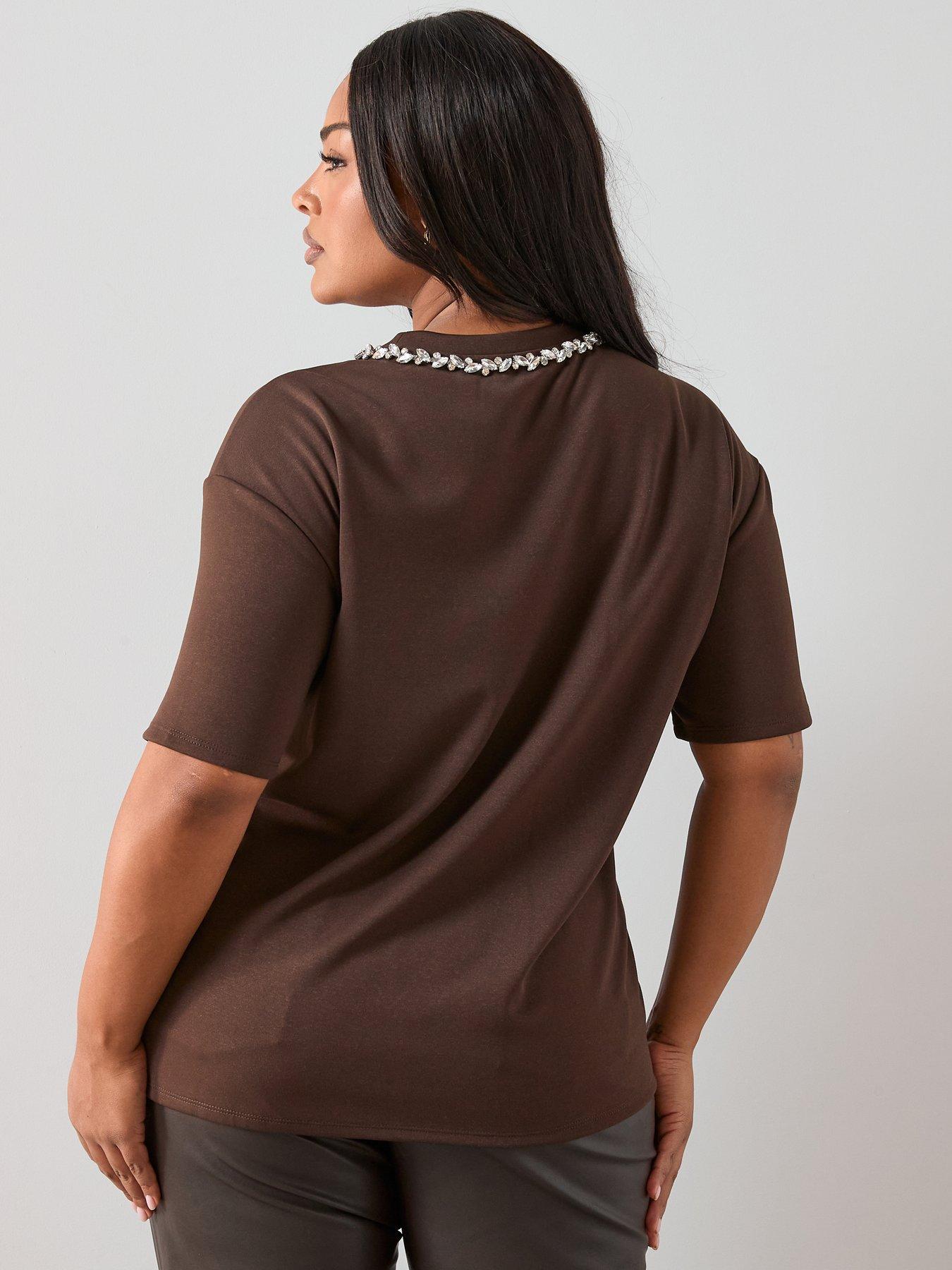 The Very Collection Curve Embellished Neckline Top | Very