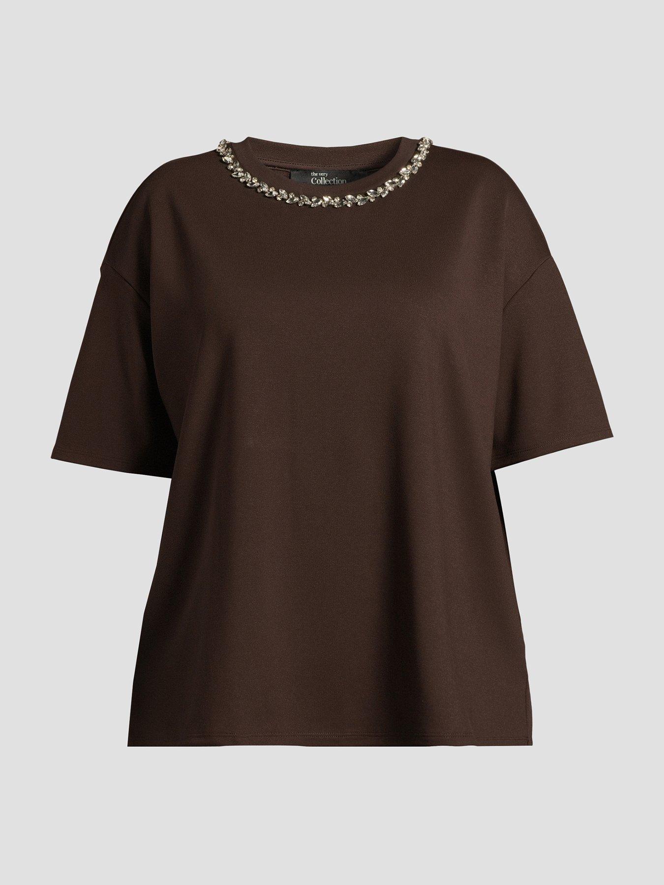 The Very Collection Curve Curve Embellished Neckline Top | Very