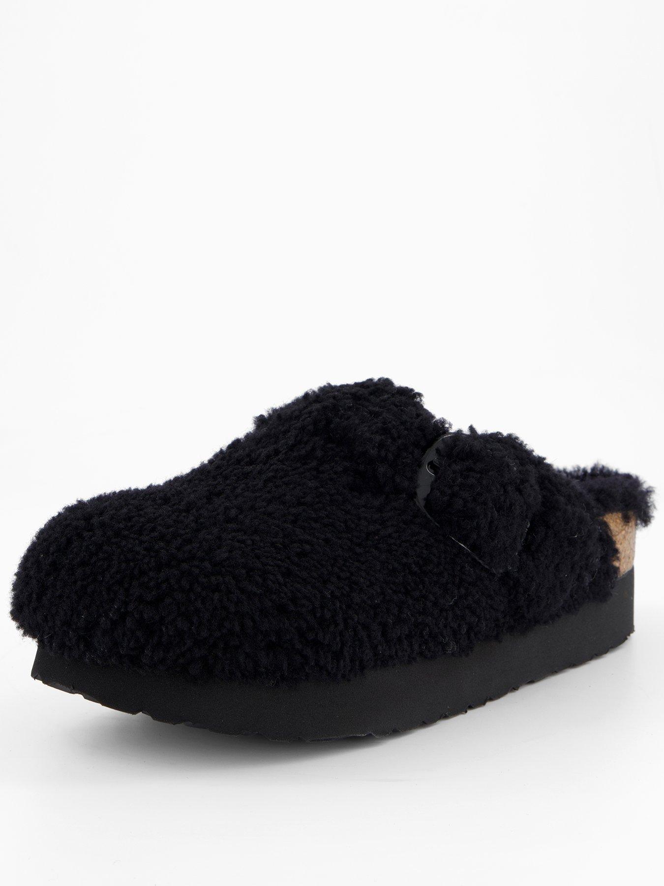 Birkenstock Boston Big Buckle Platform Fur Black