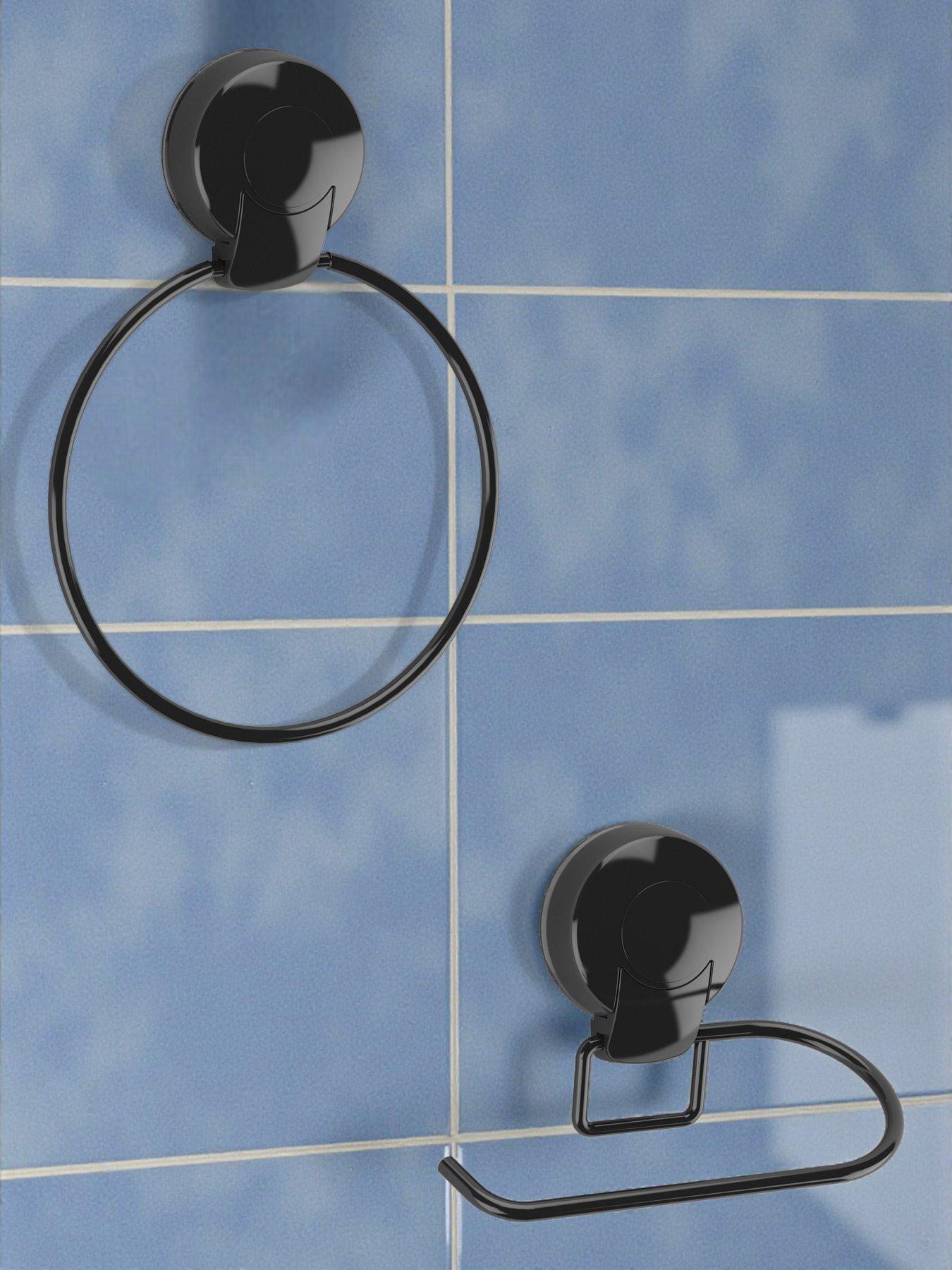 Showerdrape Suctionloc Chrome 2 Piece Accessory Set - Toilet Roll Holder  &  Towel Ring