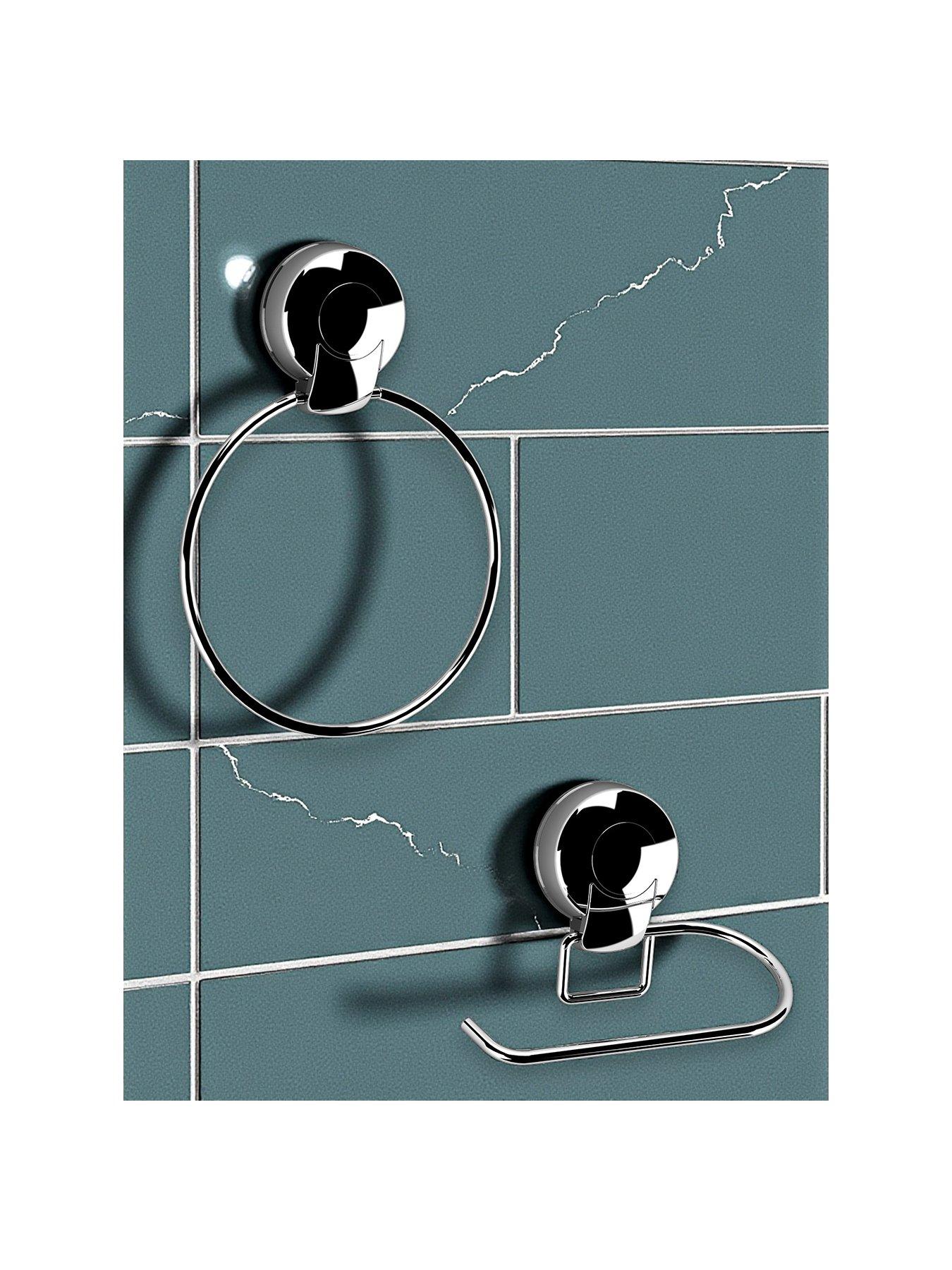 Showerdrape Suctionloc Chrome 2 Piece Accessory Set - Toilet Roll Holder  &  Towel Ring