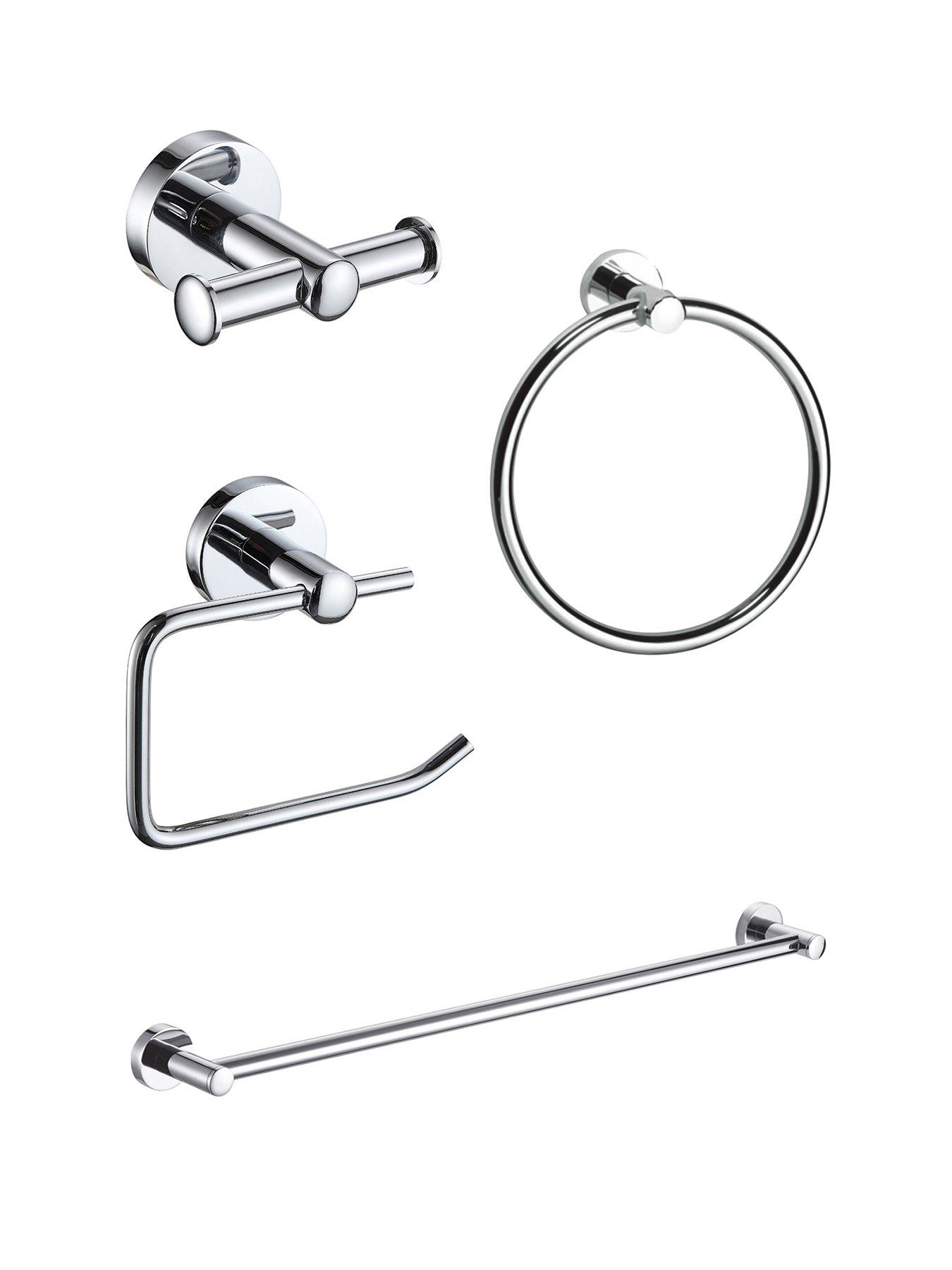 undefined Modernity Chrome 4pc Set (toilet Roll Holder, Towel Ring, Robe Hook, Towel Rail)