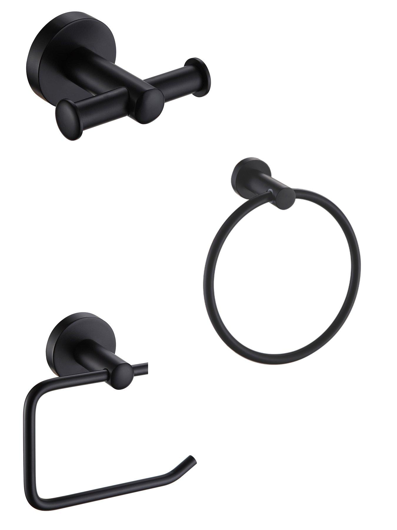 undefined Modernity Black 3pc Set (toilet Roll Holder, Towel Ring, Robe Hook)