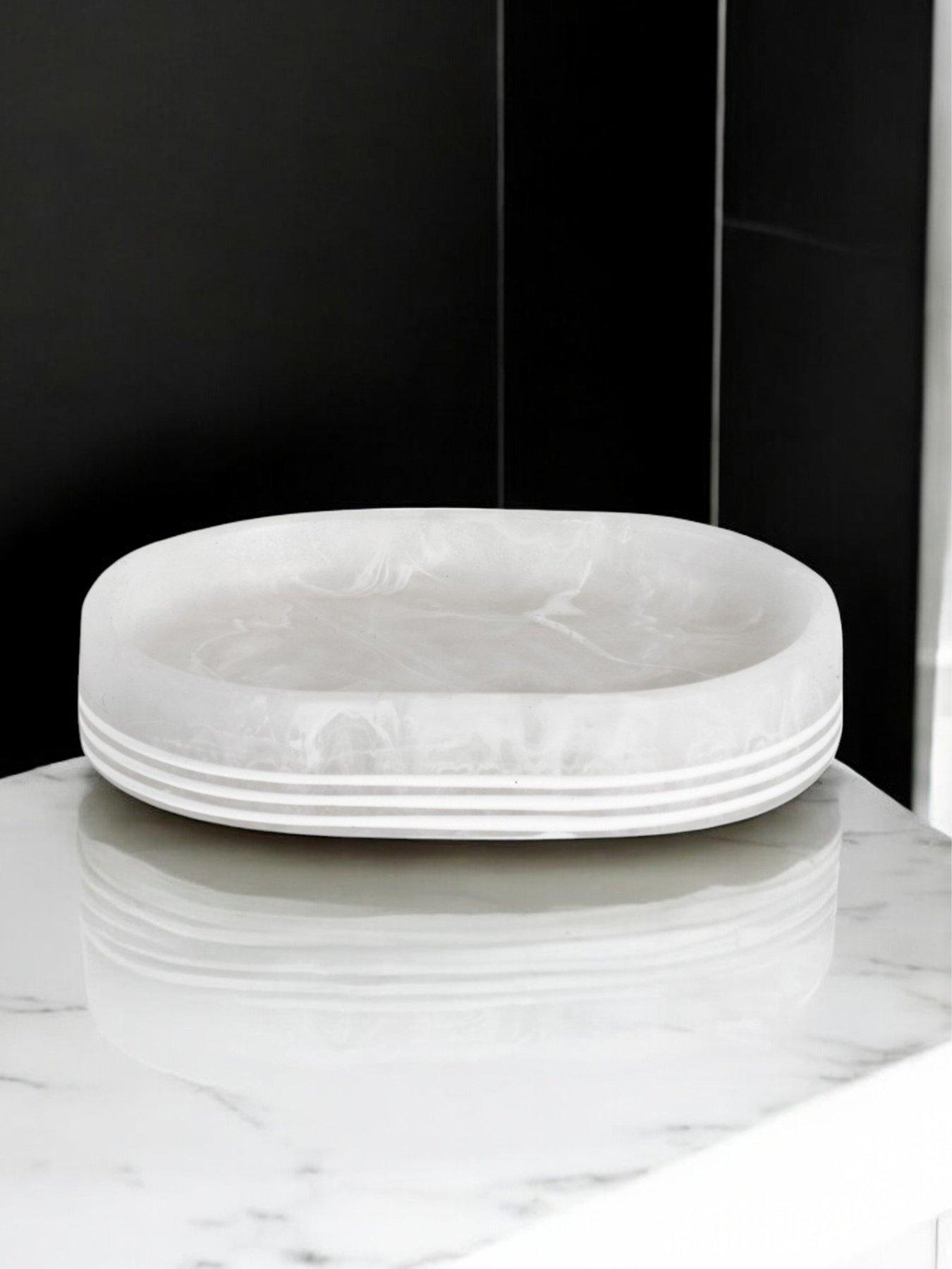 Image 5 of 7 of Showerdrape Bianco Frost Onyx White Striped 3 Piece Bathroom Accessory Set