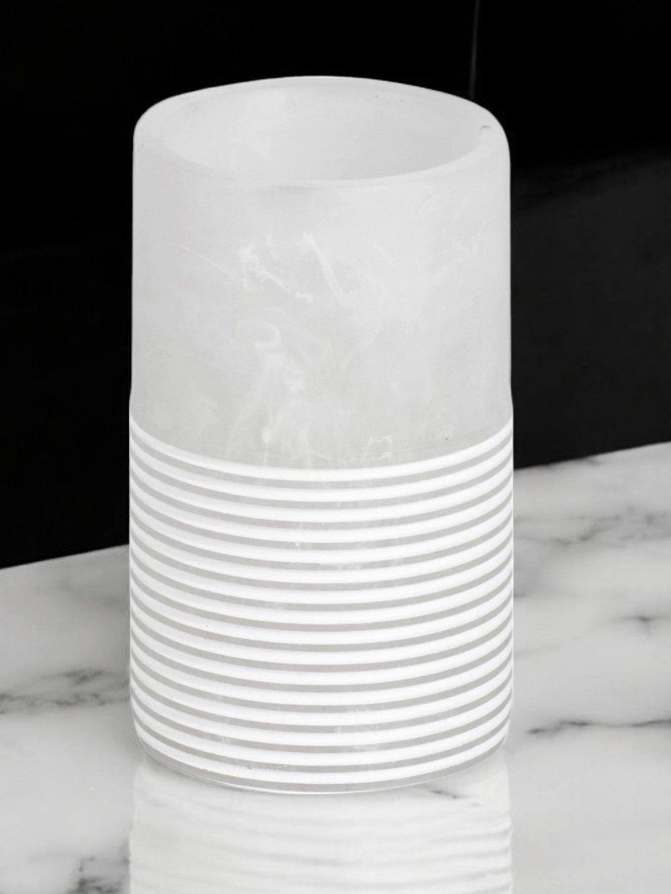 Image 7 of 7 of Showerdrape Bianco Frost Onyx White Striped 3 Piece Bathroom Accessory Set