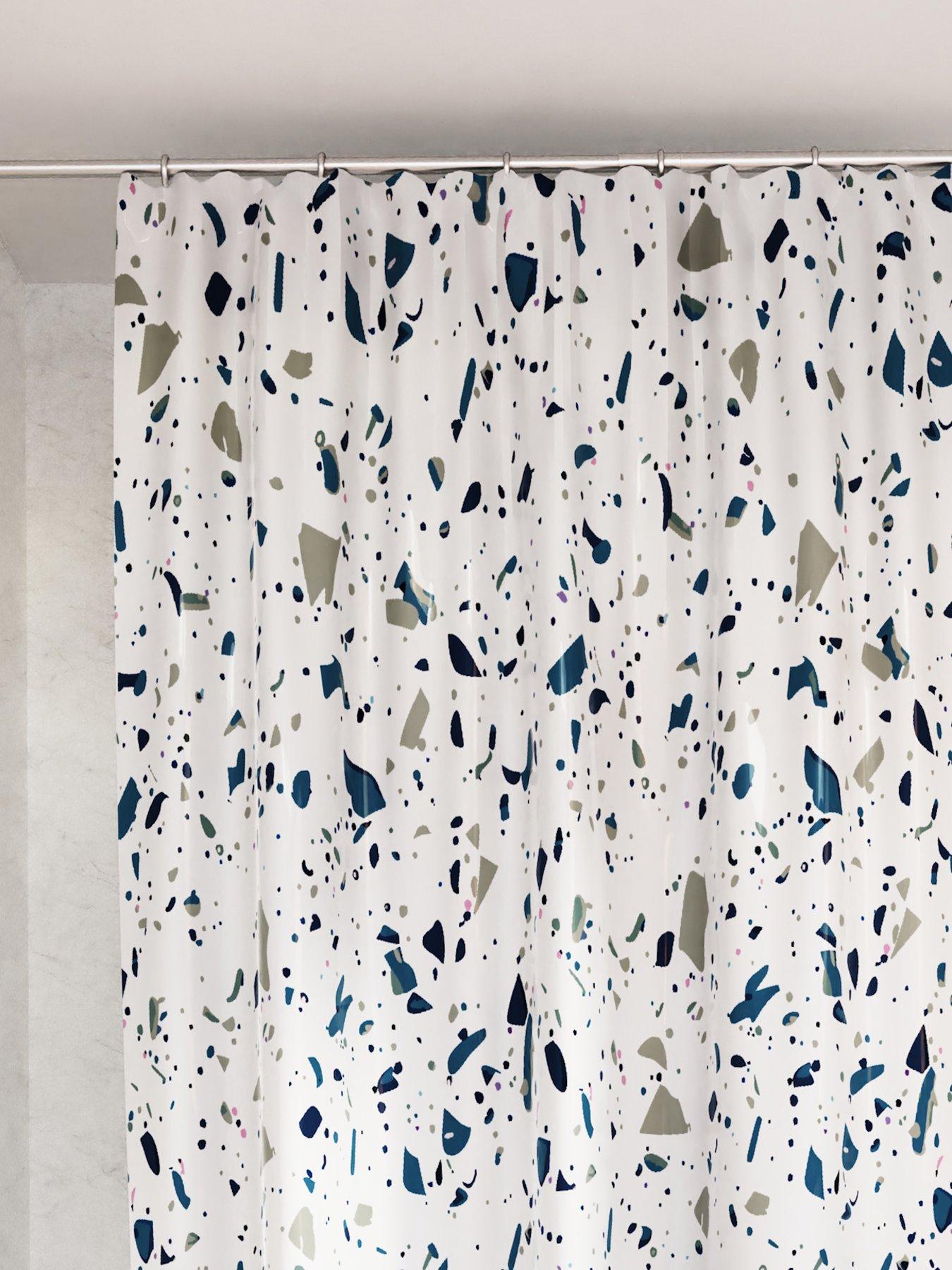 undefined Blue Terrazzo Machine Washable Shower Curtain