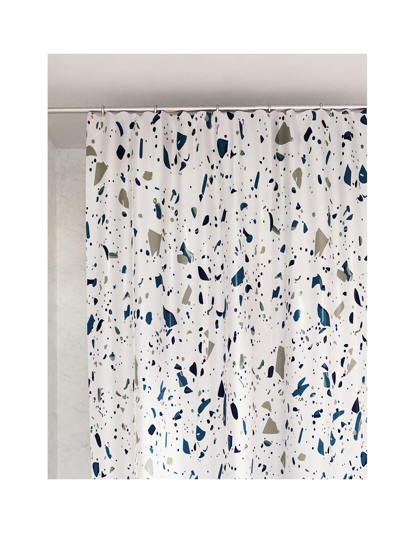 undefined Blue Terrazzo Machine Washable Shower Curtain