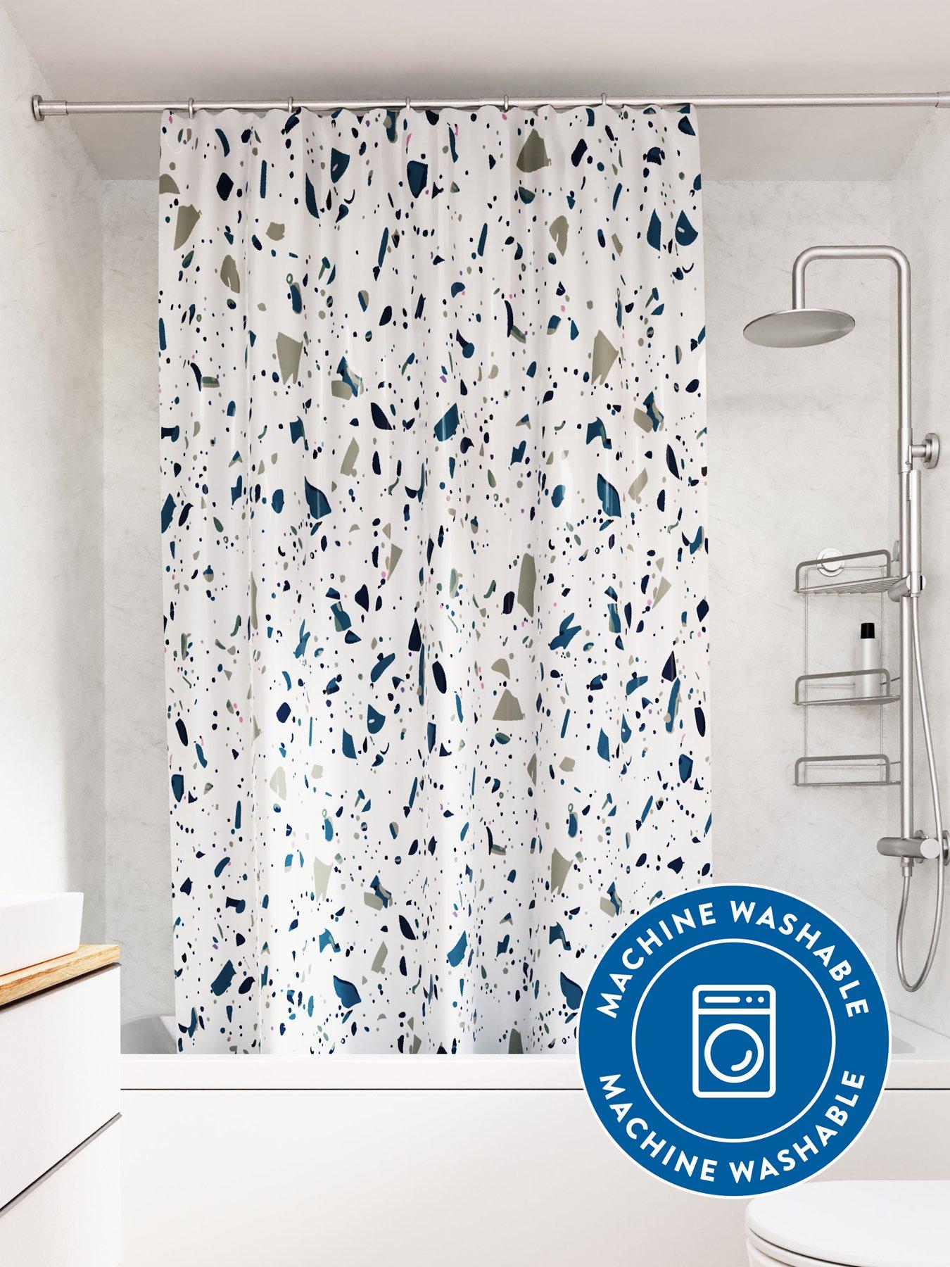Image 2 of 5 of Croydex Blue Terrazzo Machine Washable Shower Curtain