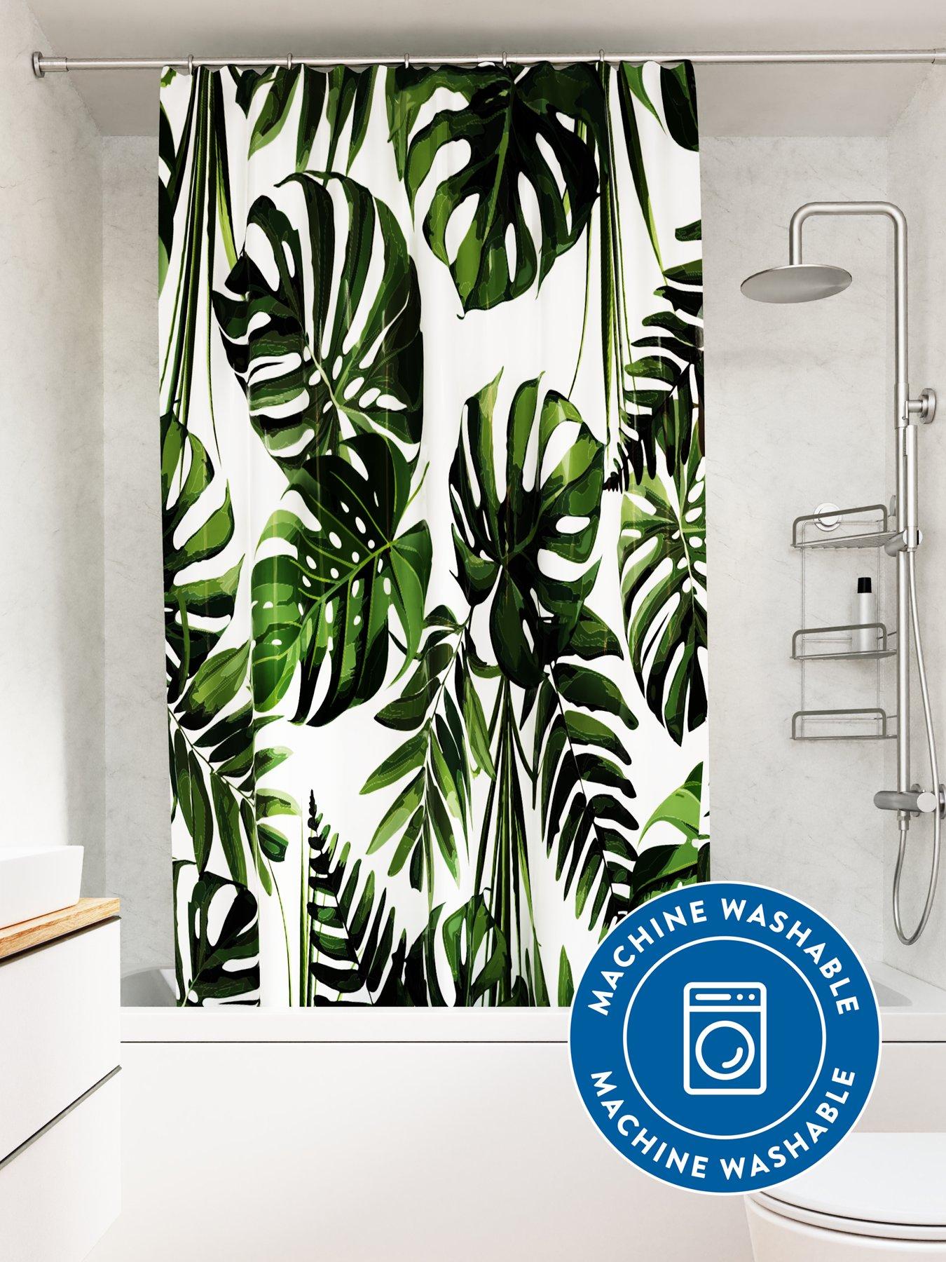 Image 2 of 5 of Croydex Green Botanical Machine Washable Shower Curtain