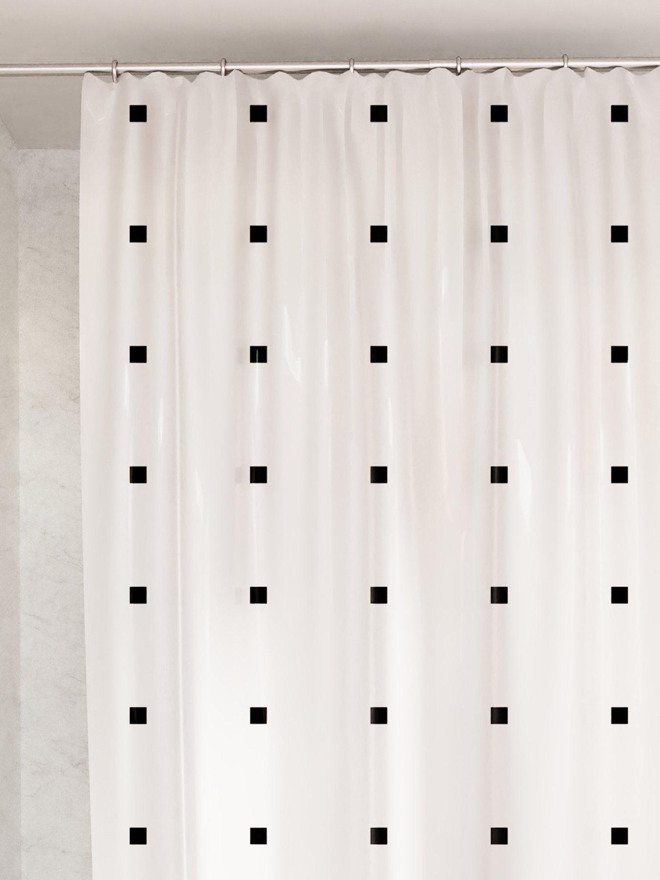 undefined White with Black Square Dots Shower Curtain