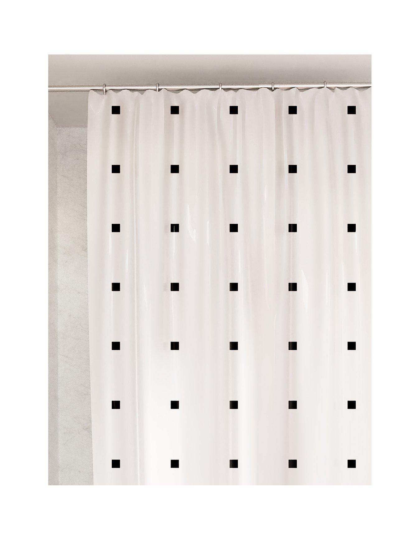 undefined White with Black Square Dots Shower Curtain