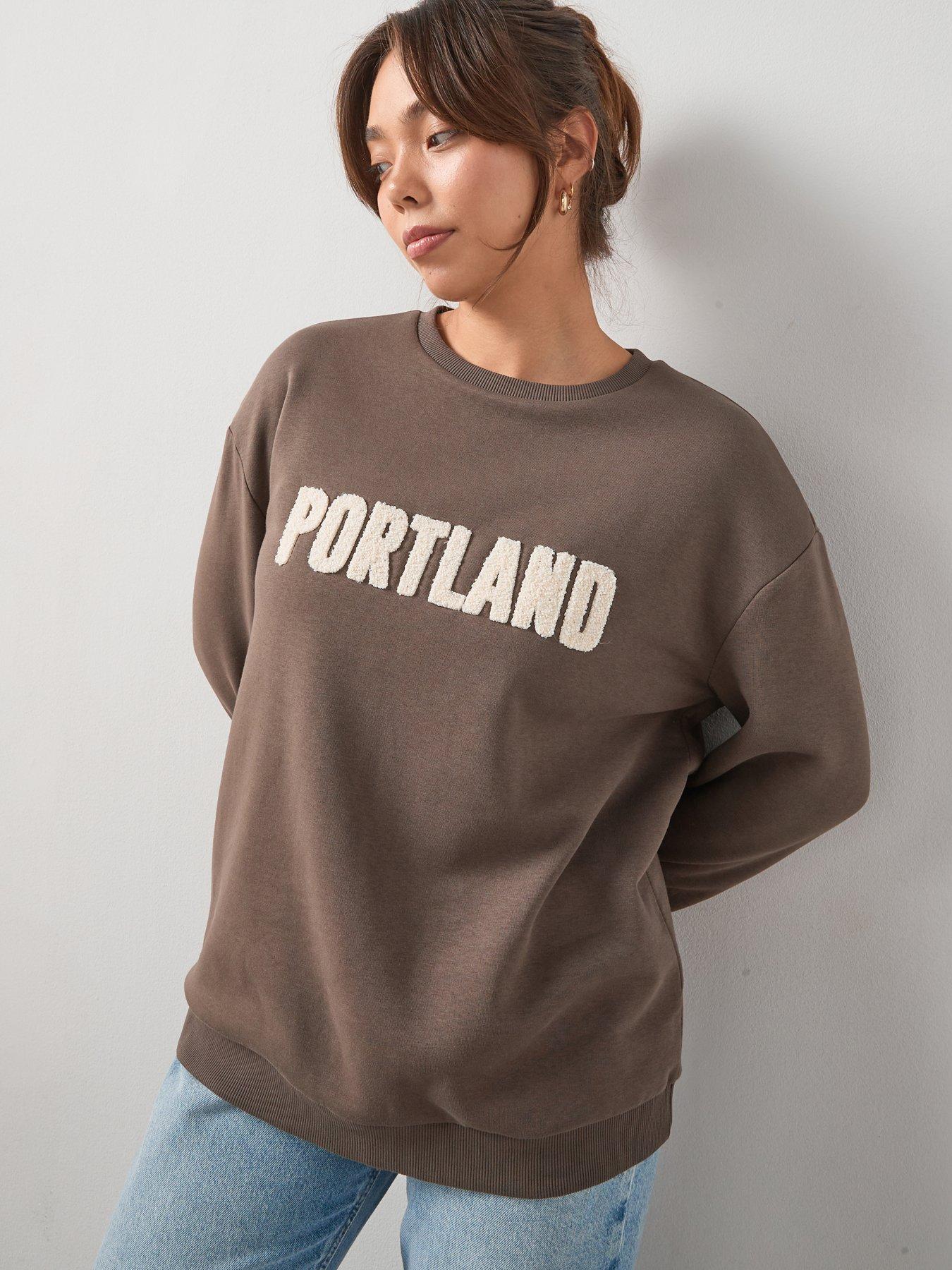 V by Very Curve Slogan Longline Sweat - Brown