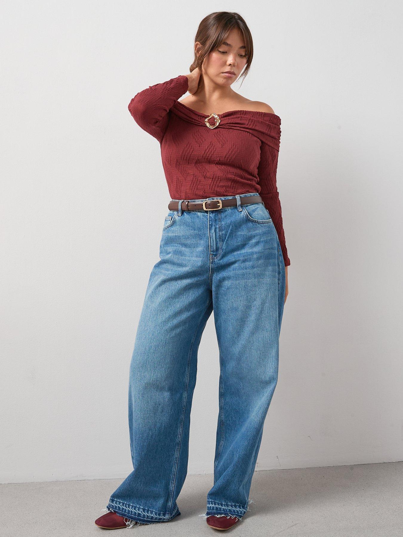V by Very Curve Gold Trim Bardot Top - Red | Very