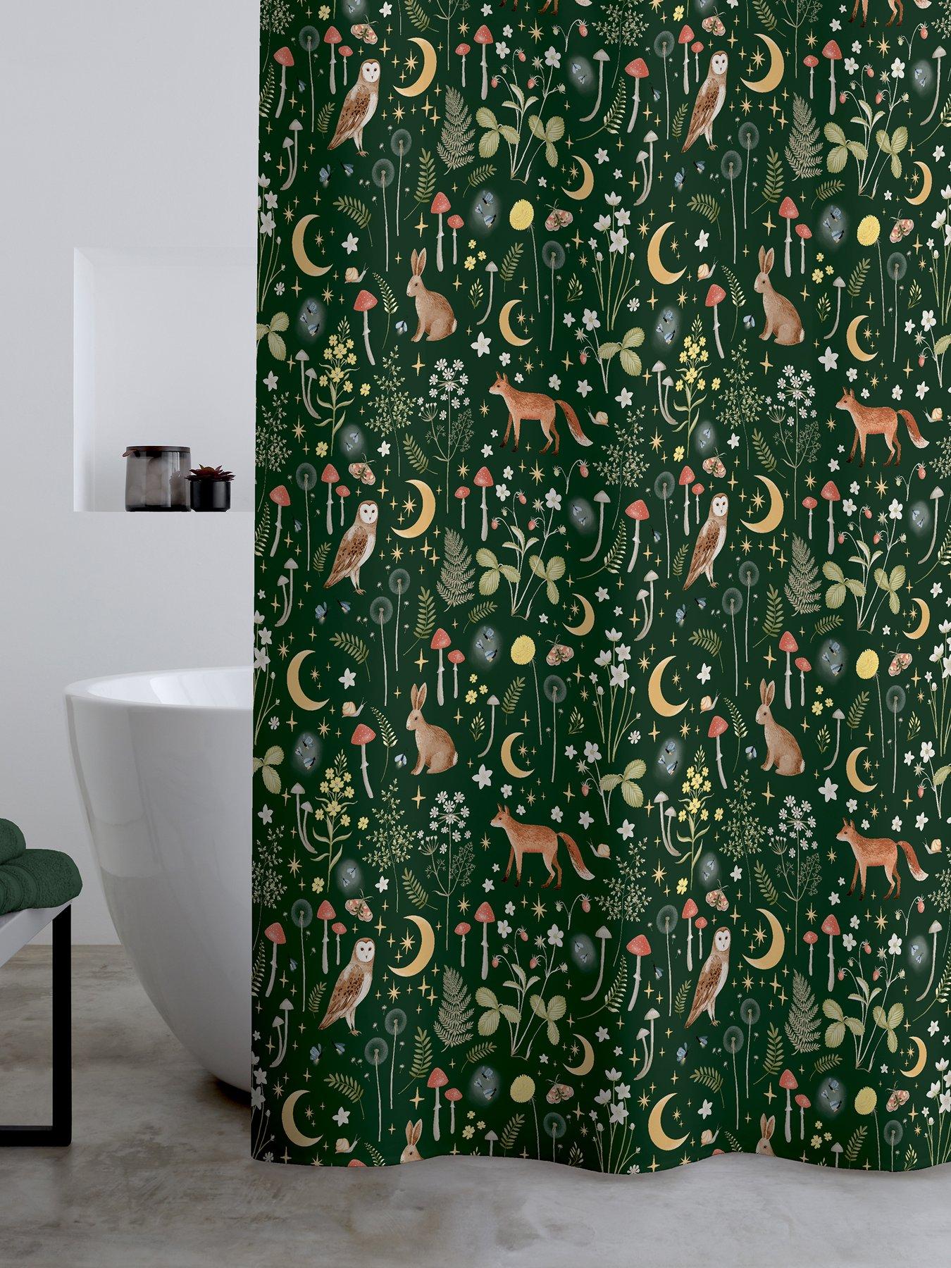 Catherine Lansfield Enchanted Twilight Shower Curtain- Forest Green