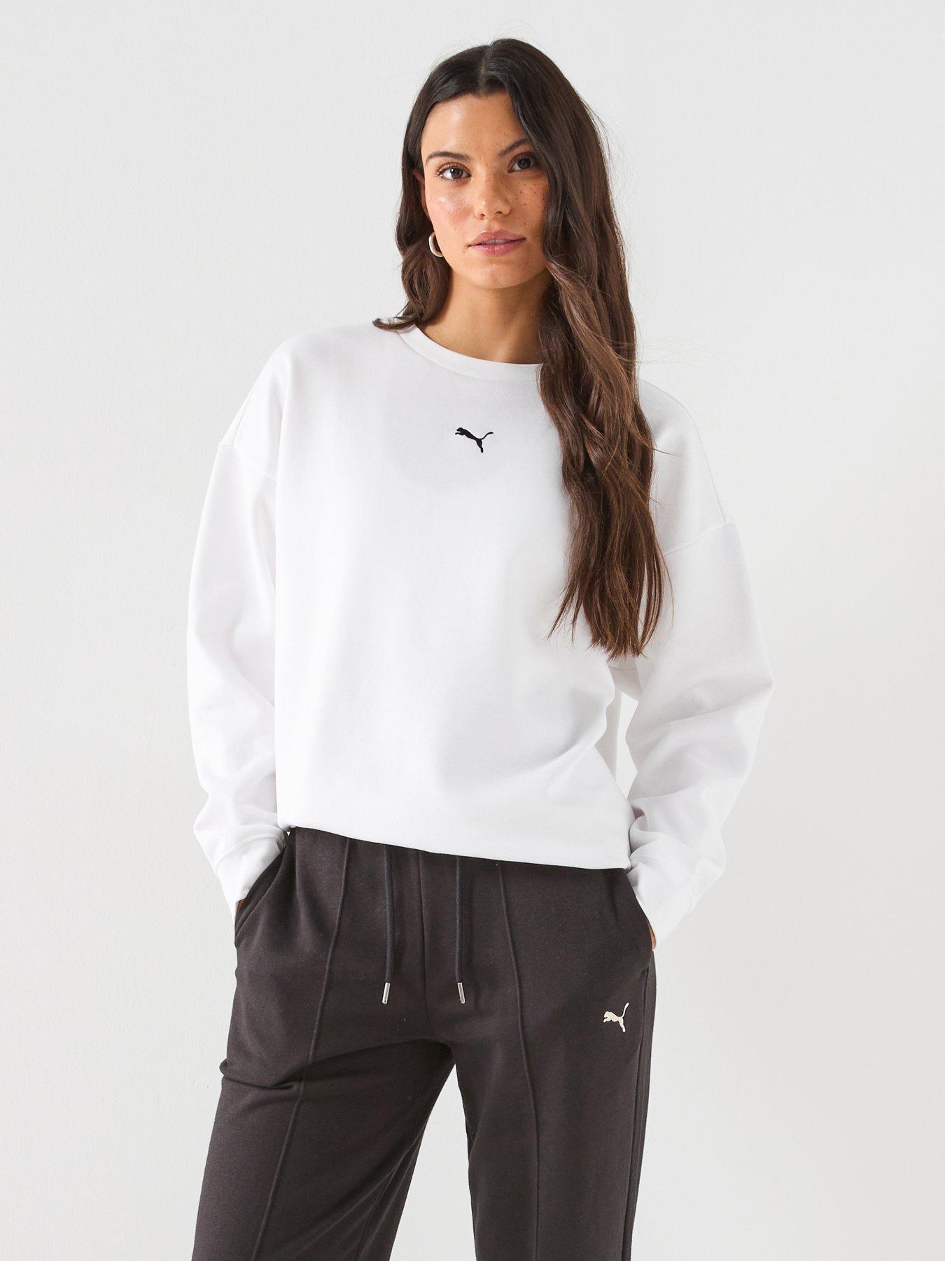 Puma Womens Essentials Oversized Crew Fleece - White