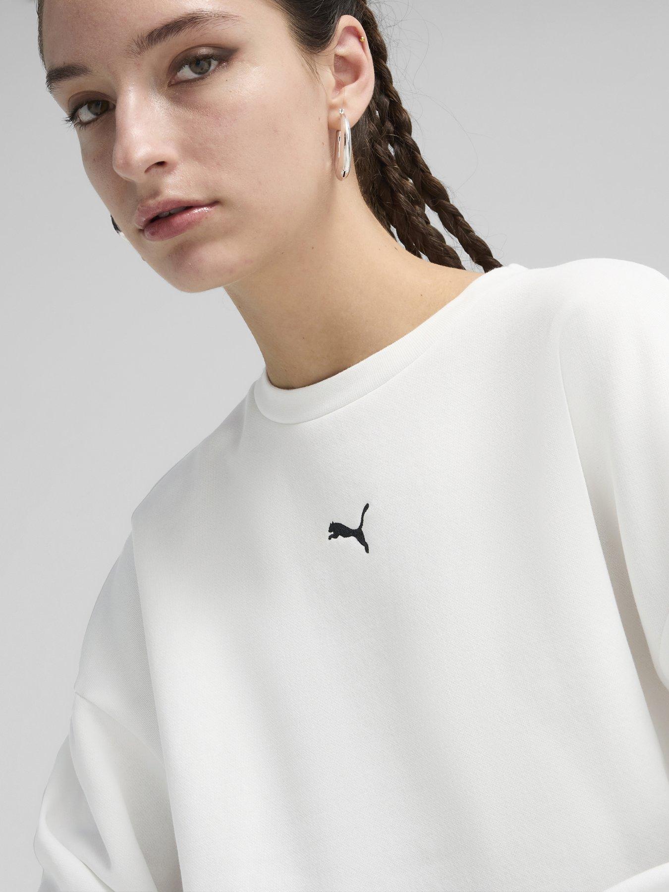Image 4 of 4 of Puma Womens Essentials Oversized Crew Fleece - White