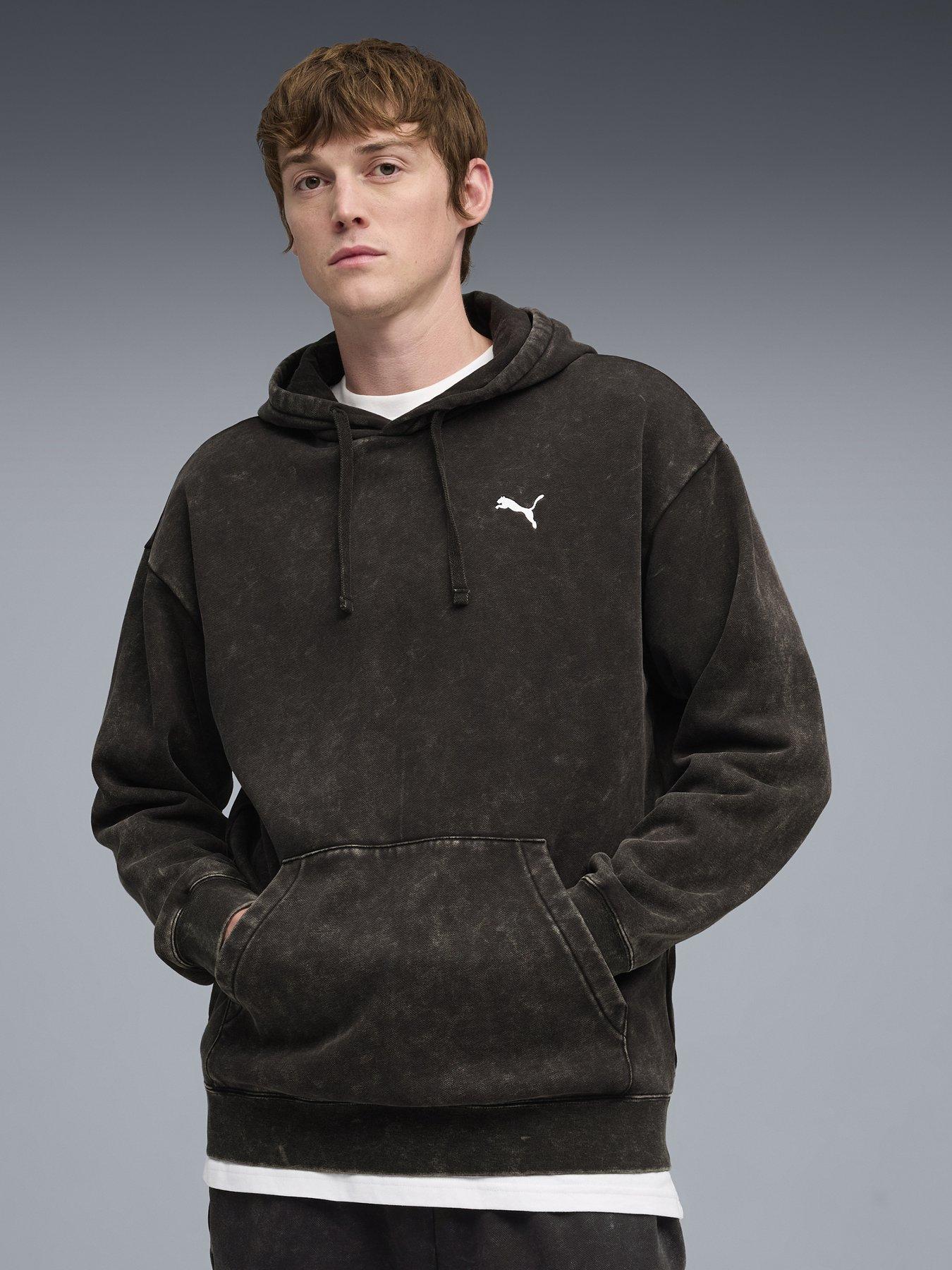 Puma Mens Essentials Elevated Relaxed Wash Hoodie Fleece - Black