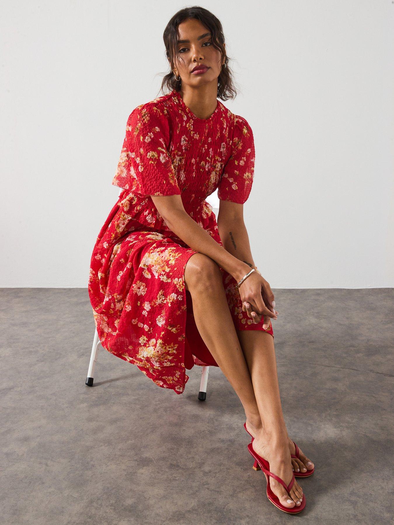 strapless open back dress Fiona | Red Plunge-Neck Split Midi Dress main image 0