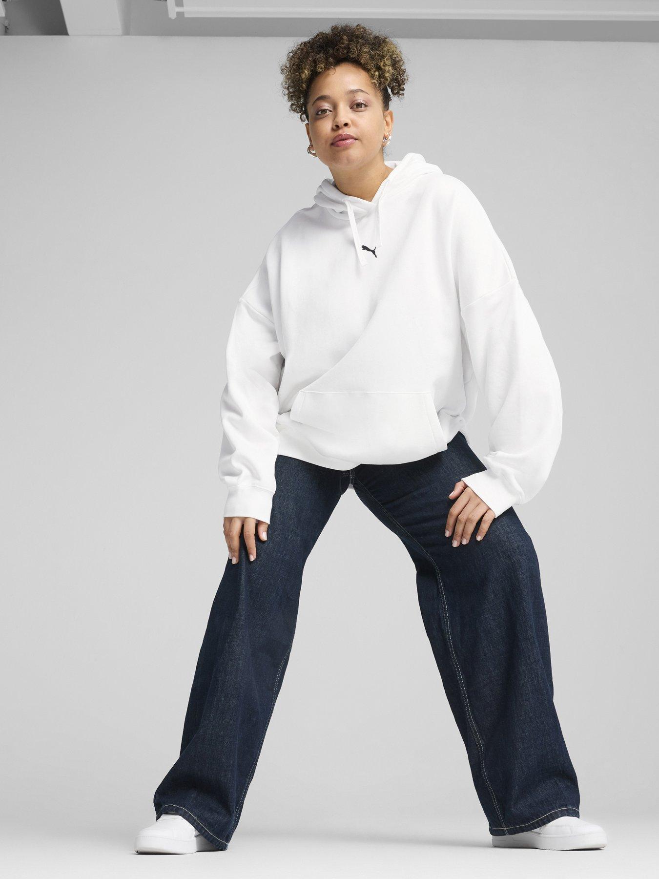 Puma Womens Essentials Oversized Hoodie Fleece - White