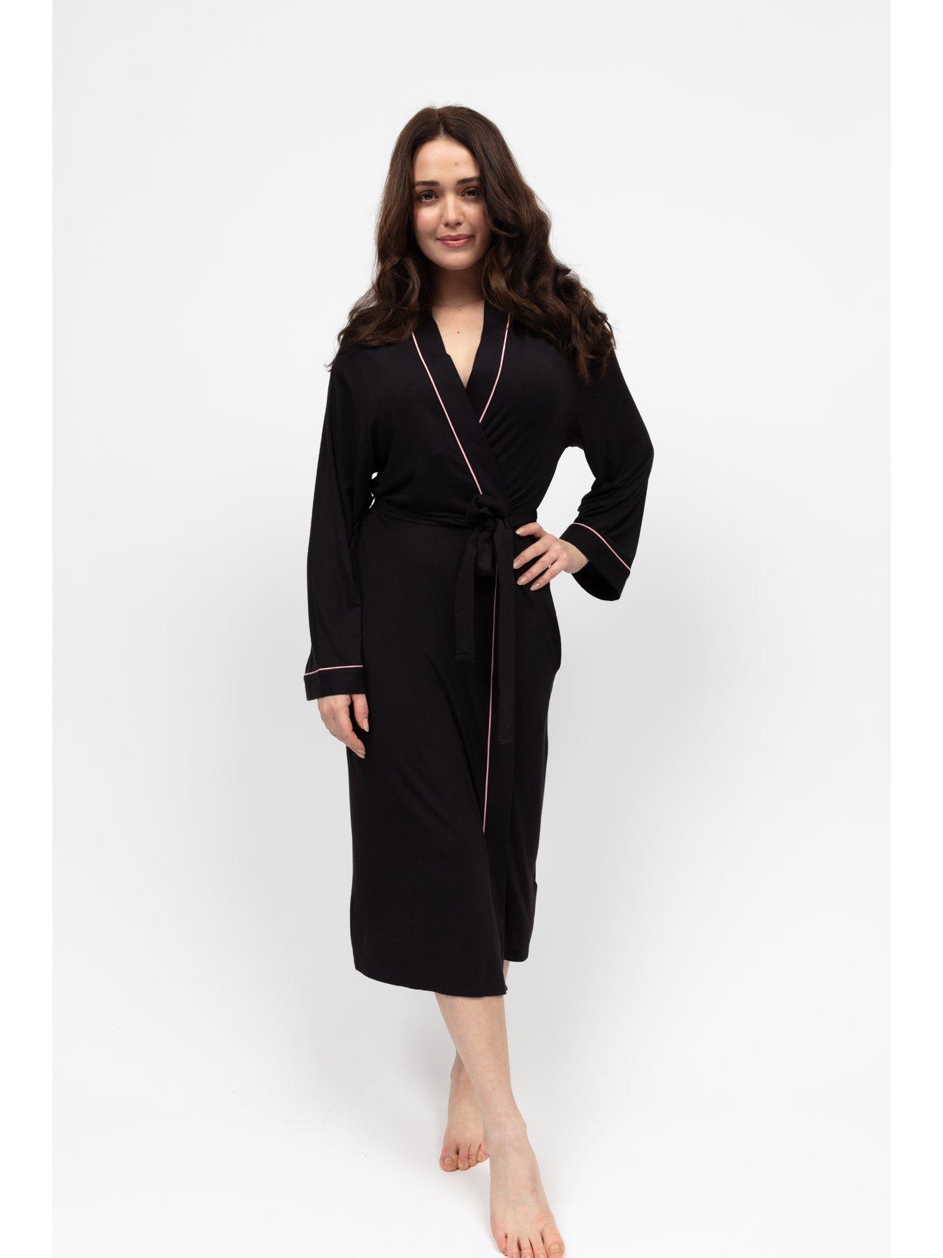 undefined Cyberjammies Bonnie Black Jersey Long Sleeve Long Dressing Gown - Black