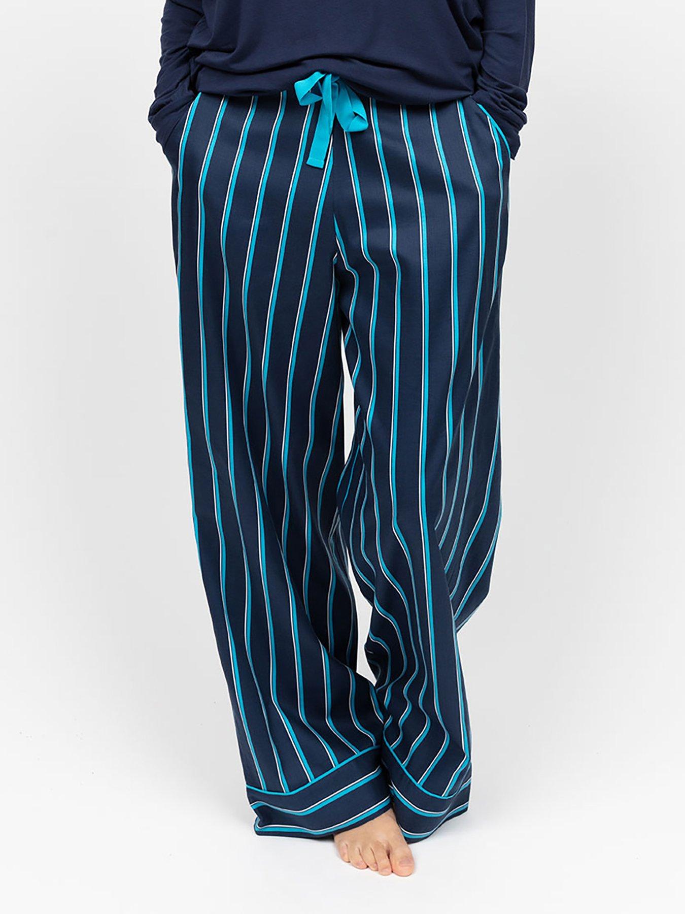 undefined Cyberjammies Marina Navy  Printed Stripe Wide Leg Pyjama Bottoms - Navy