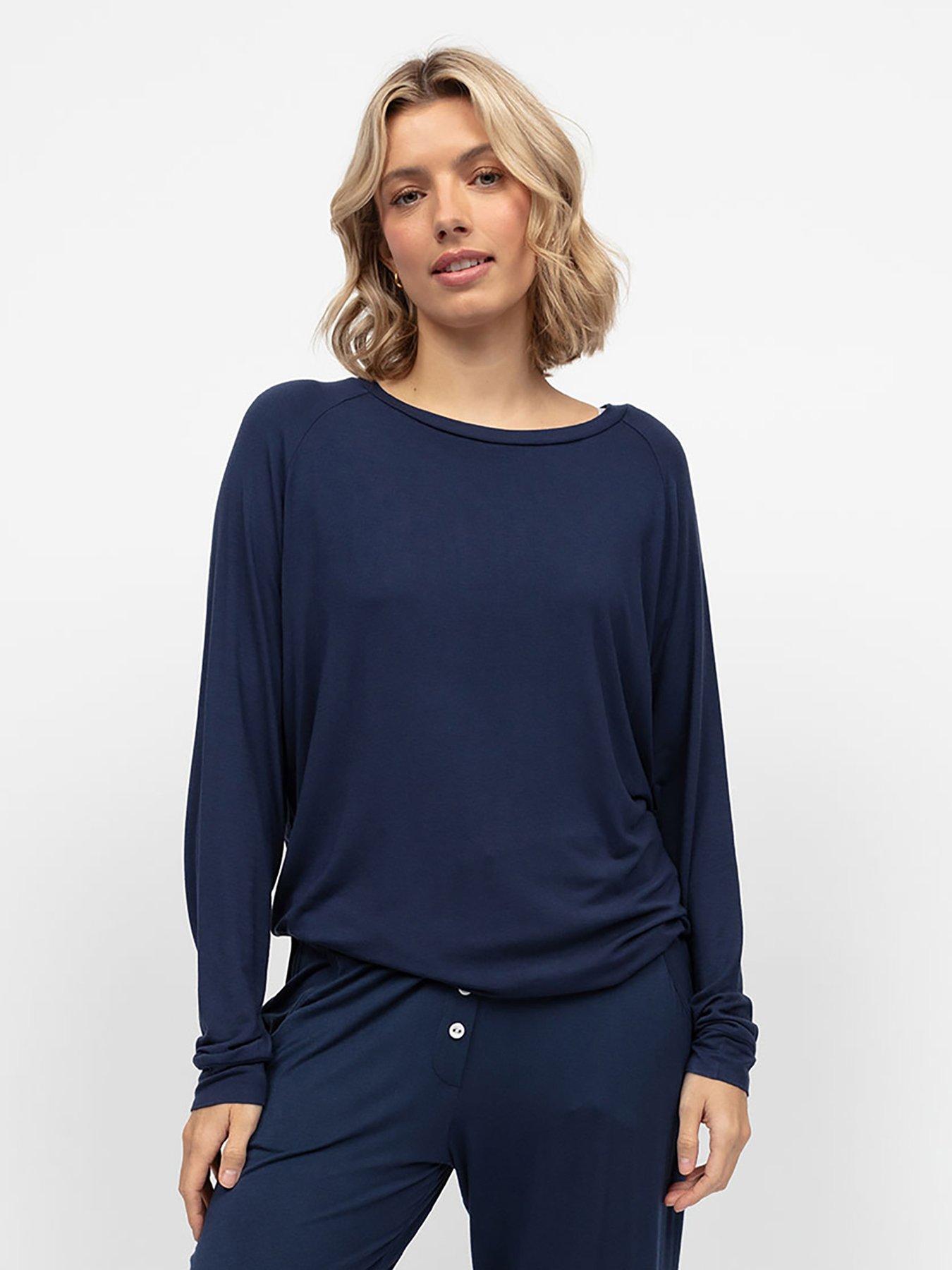 undefined Marina Navy Slouch Jersey Long Sleeve Pyjama Top - Navy
