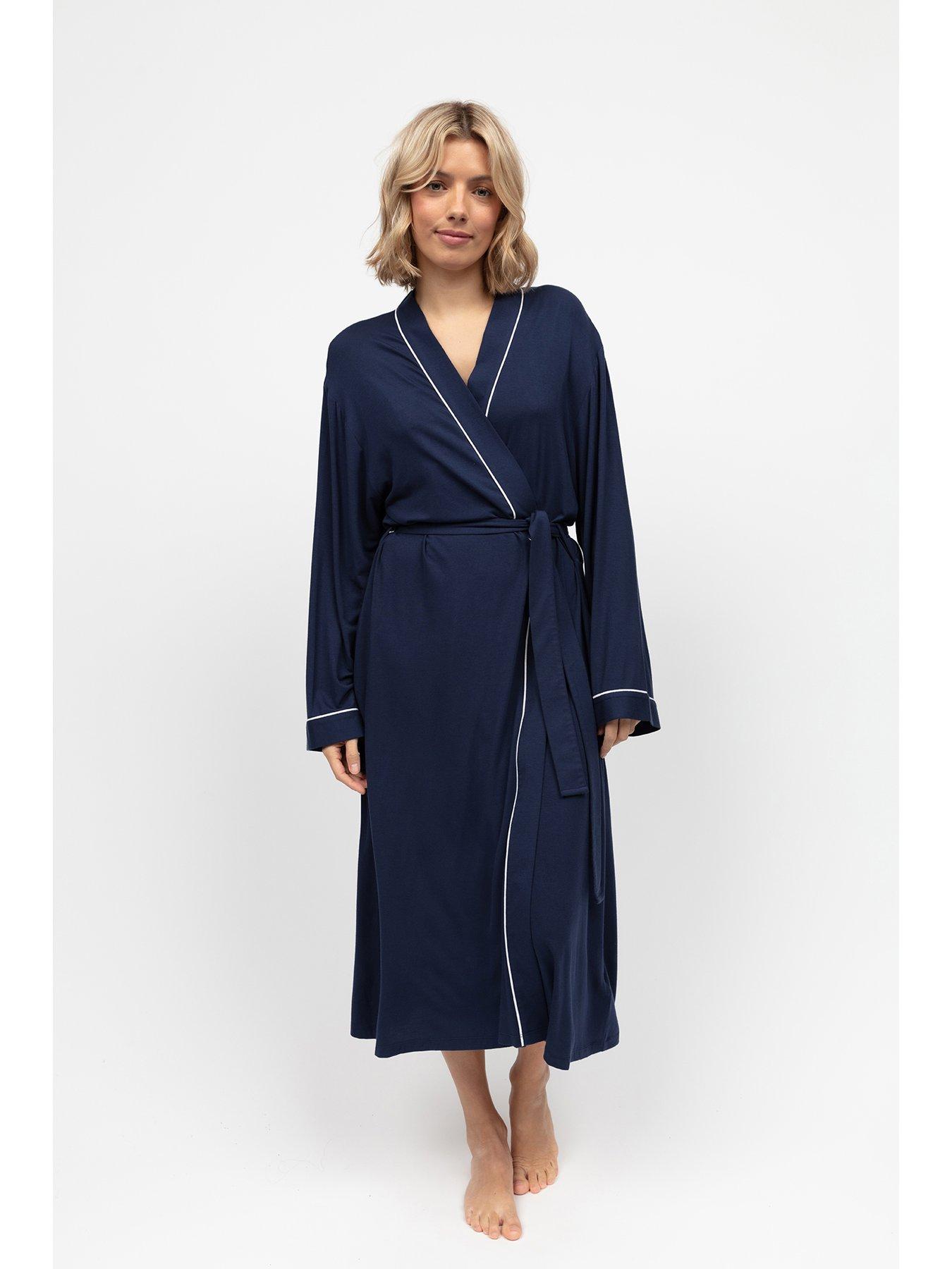 undefined Cyberjammies Marina Navy Jersey Long Sleeve Long Dressing Gown - Navy