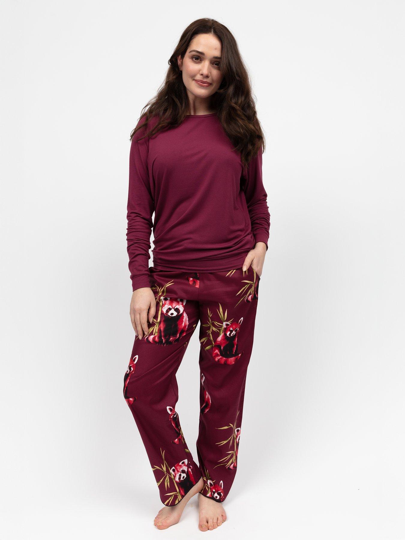 Cyberjammies Yasmin Ox Blood Panda Print Pyjama Set - Red