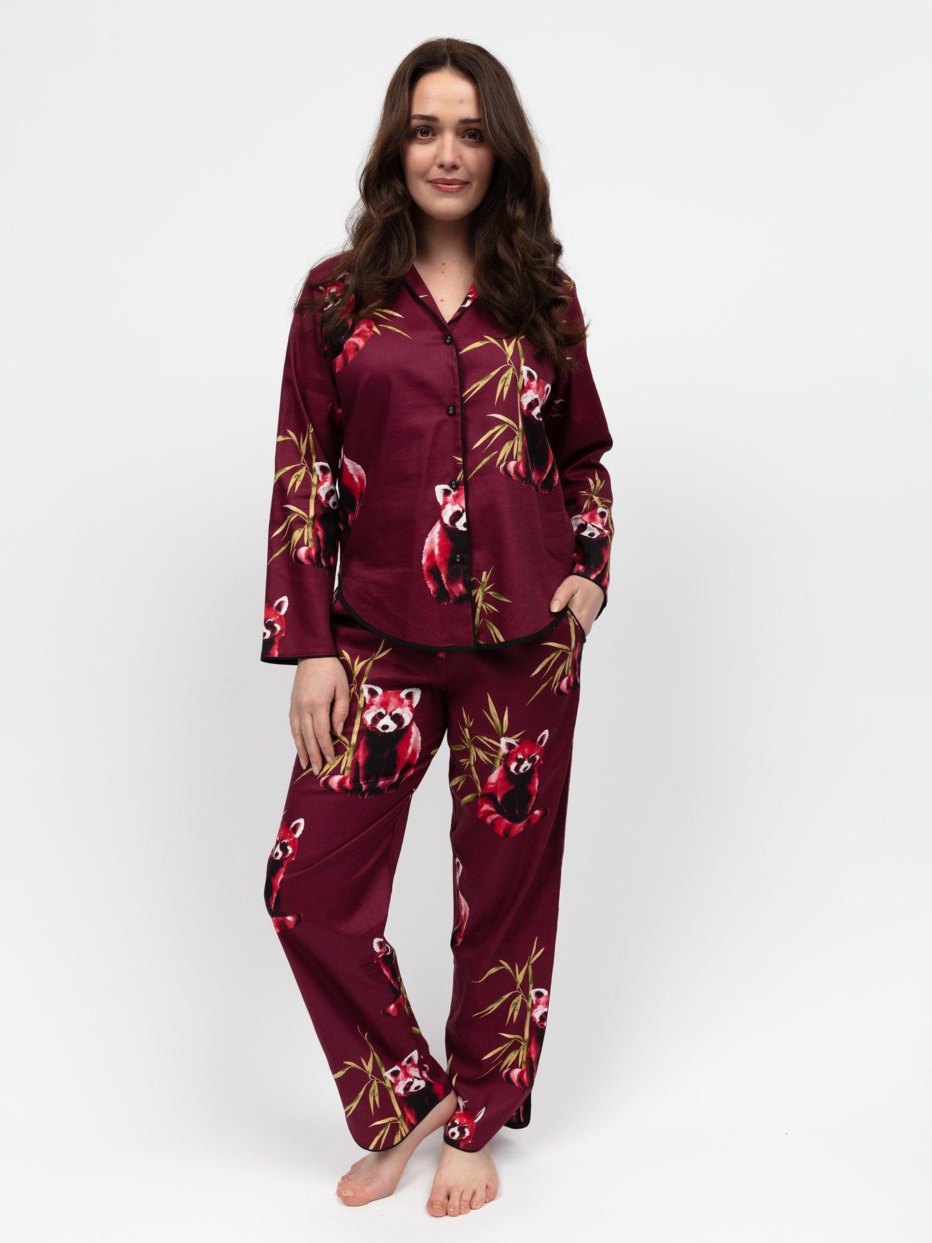 undefined Yasmin Ox Blood Panda Print Pyjama Set - Red