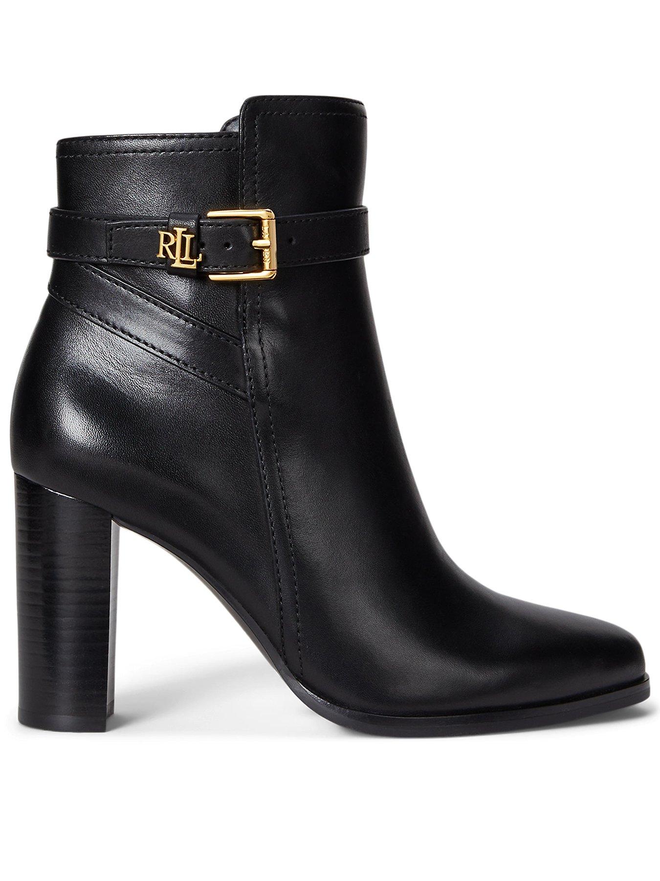 Lauren by Ralph Lauren Brooke Buckle Heeled Ankle Boot - Black