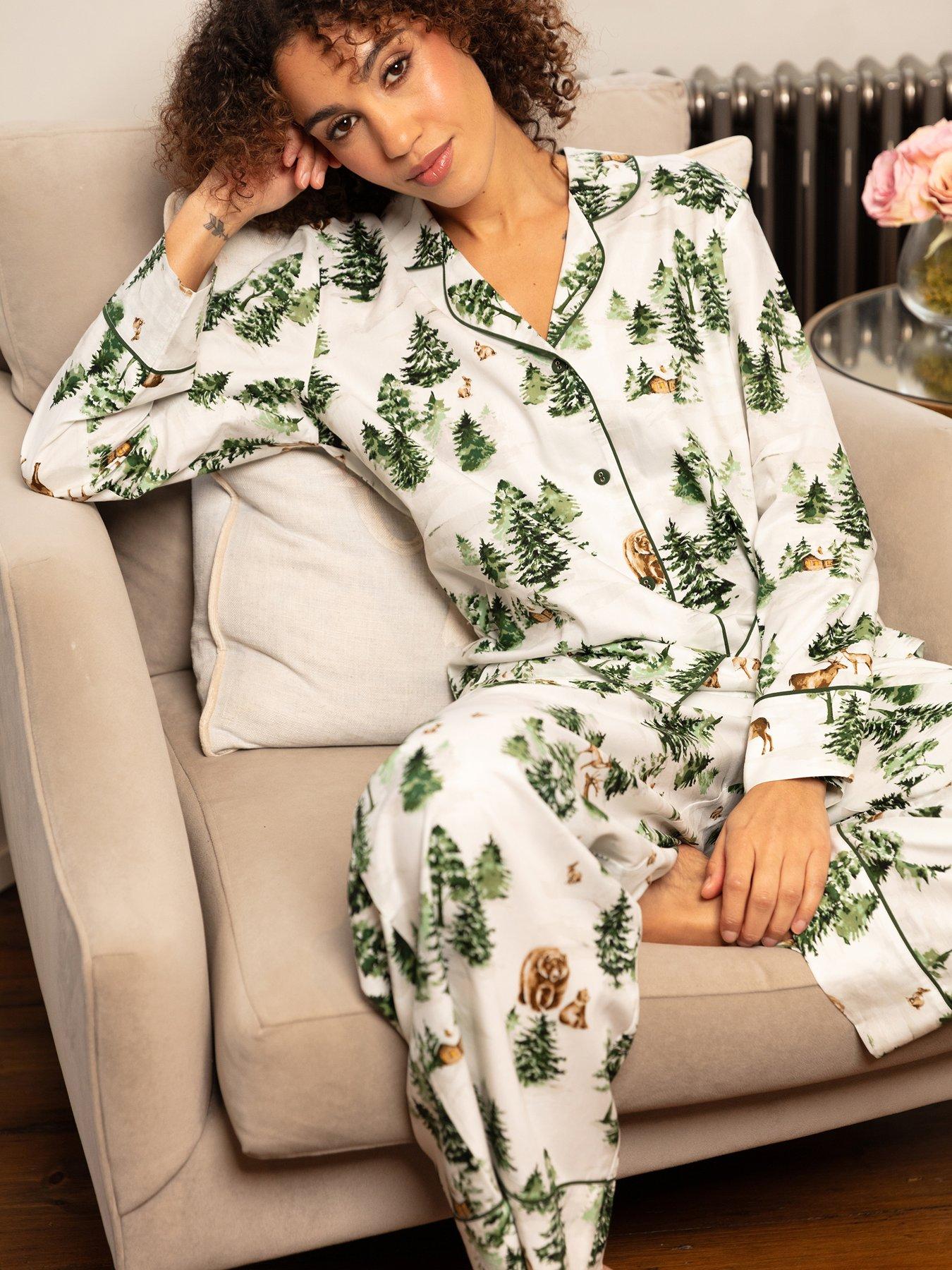 Cyberjammies Fern Olive Green Alpine Print Pyjama Set - Ivory