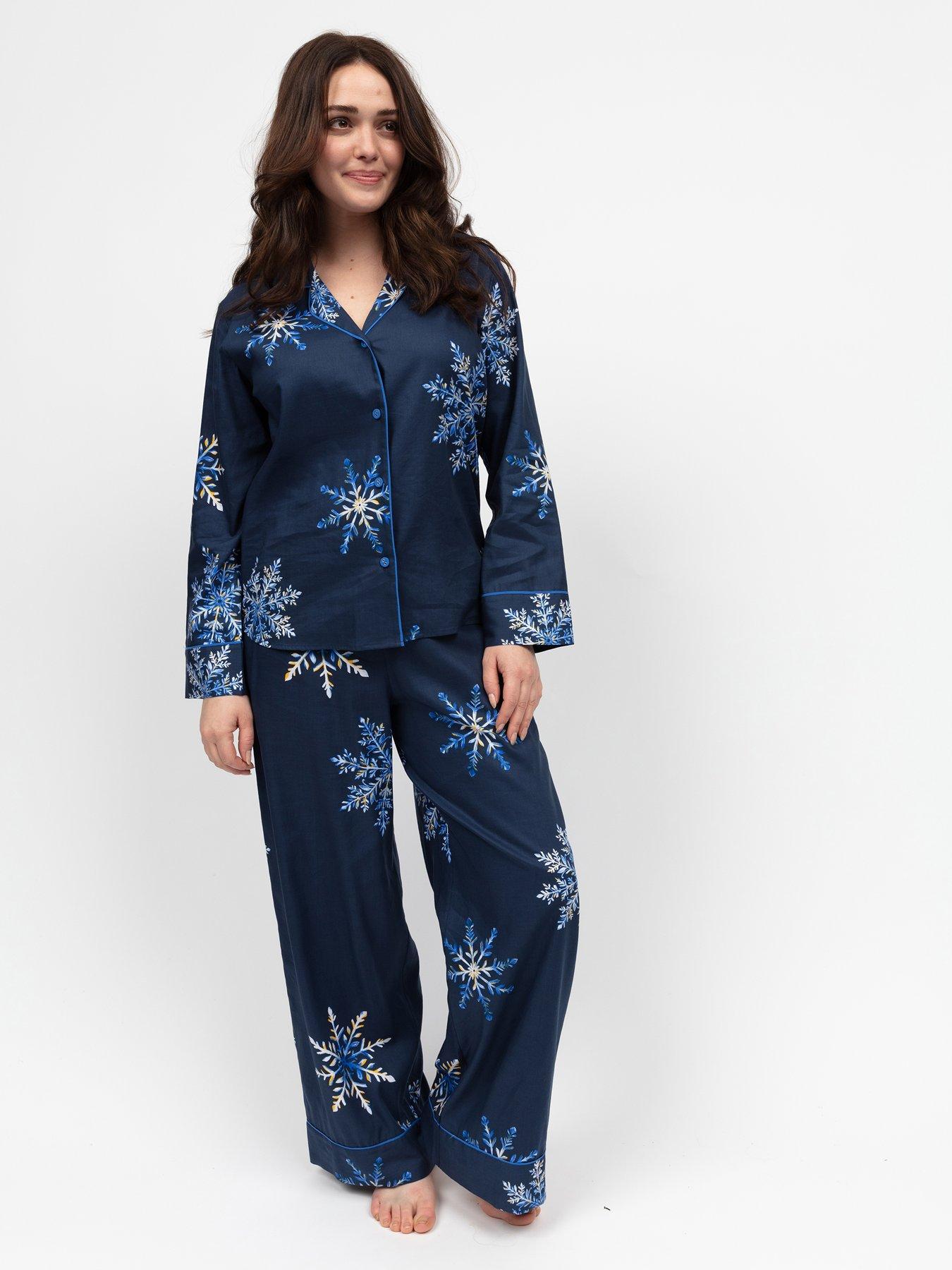 Cyberjammies Frosty Navy Snowflake Print Pyjama Set - Blue | Very