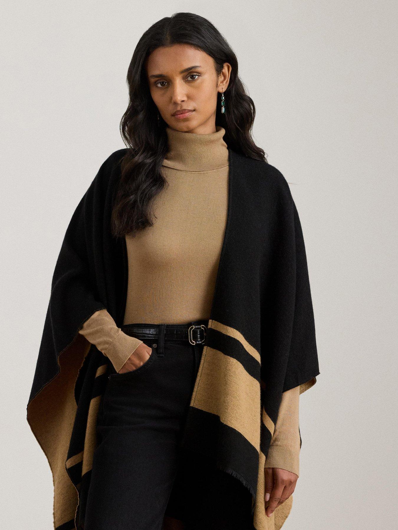 Lauren by Ralph Lauren Jacquard Knitted Cape - Black/Camel