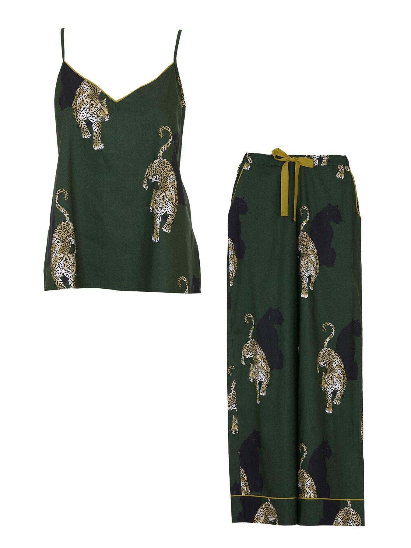 undefined Cyberjammies Olive Green Leopard Print Cami And Wide Leg Pyjama Set  - Green