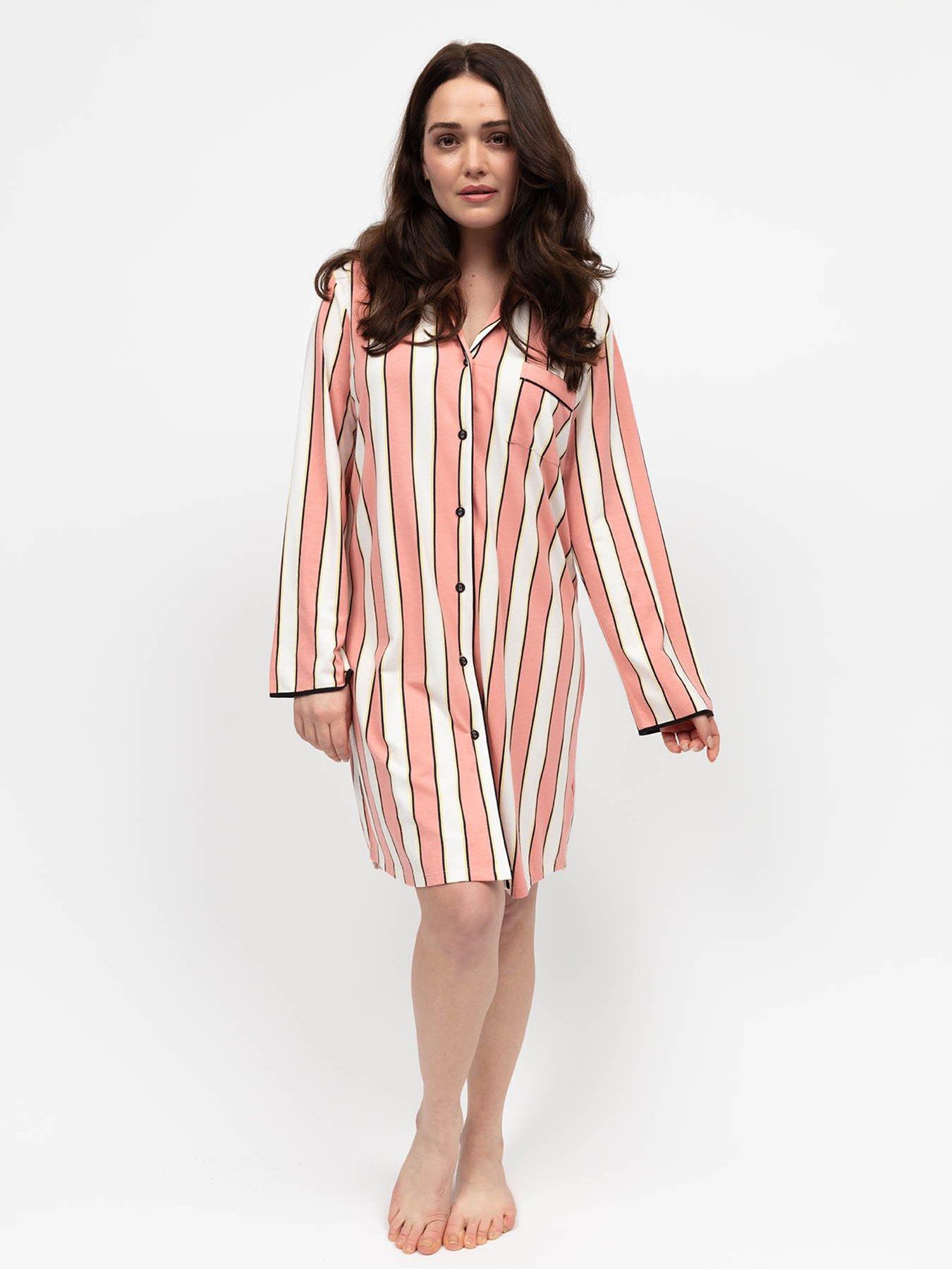 undefined Cyberjammies Bonnie Pink Stripe Printed Jersey Long Sleeve Night Shirt - Pink