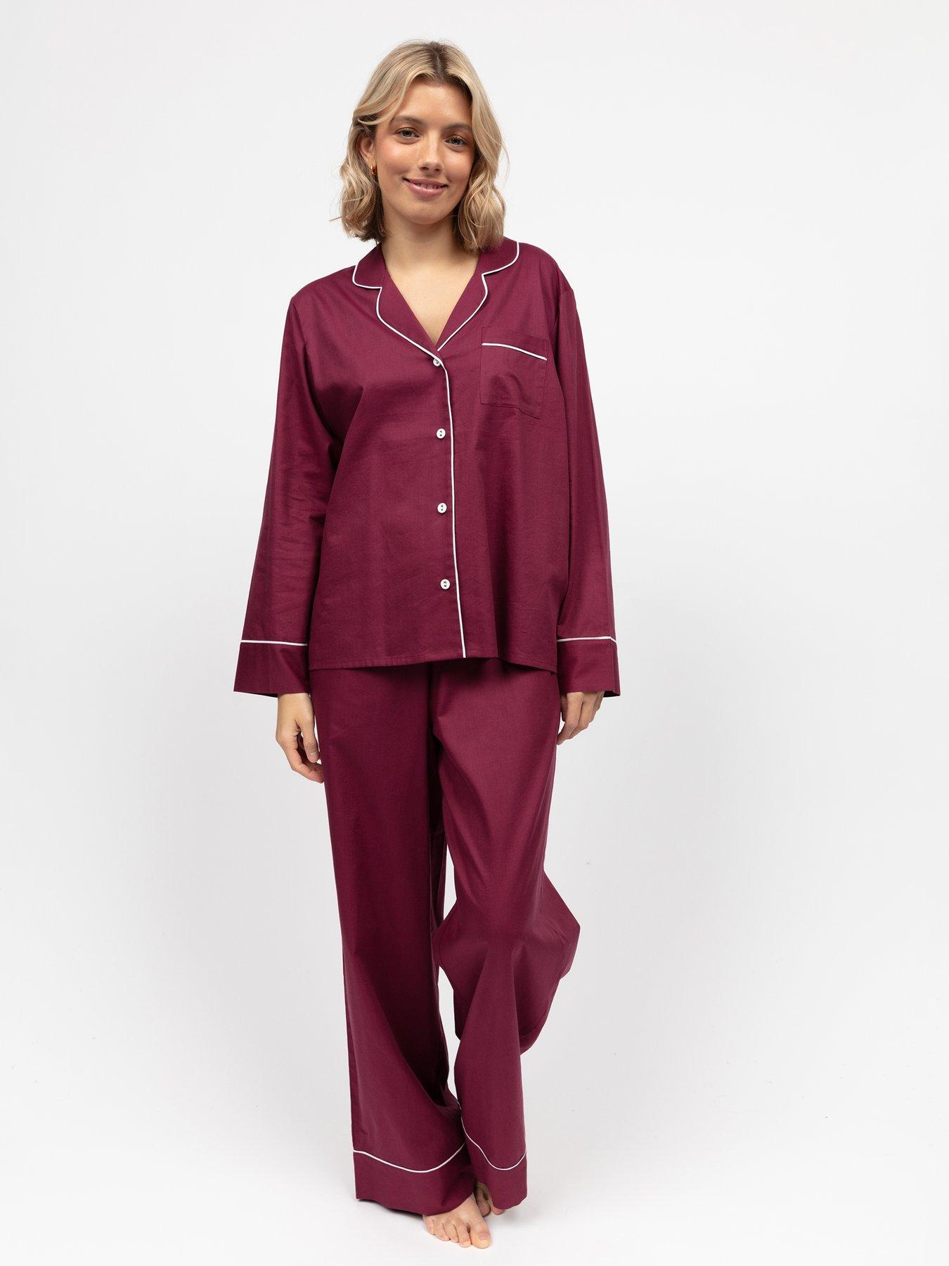Cyberjammies Hotel PJ Ox Blood Long Sleeve Wide Leg PJ Set - Red