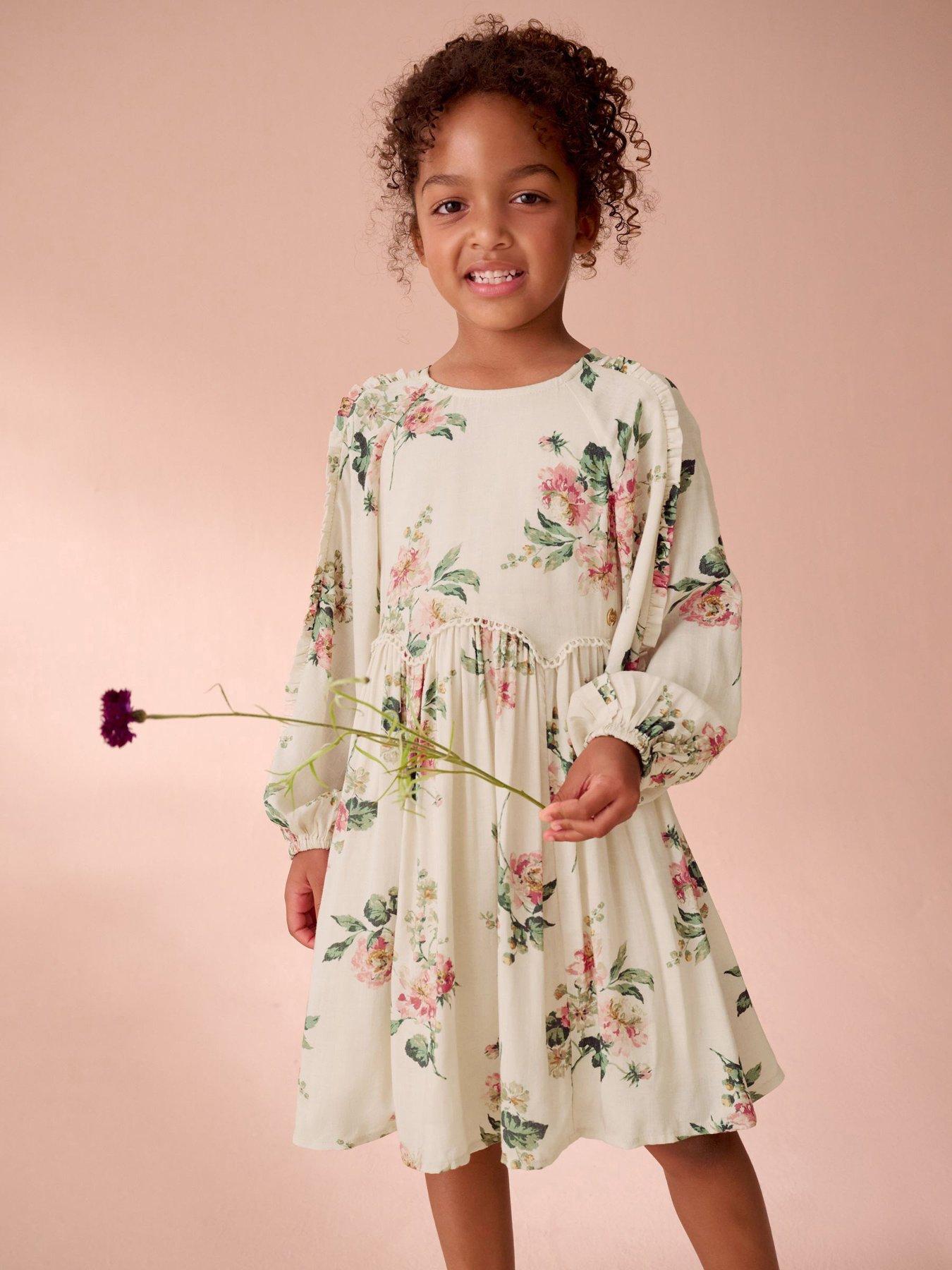 Laura Ashley Girls Vintage Floral Print Dress - Cream