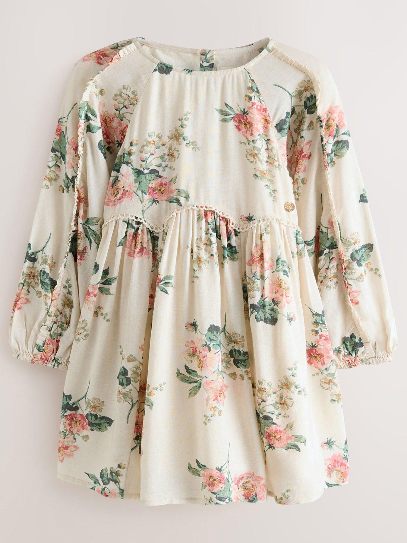 Laura Ashley Girls Vintage Floral Print Dress - Cream