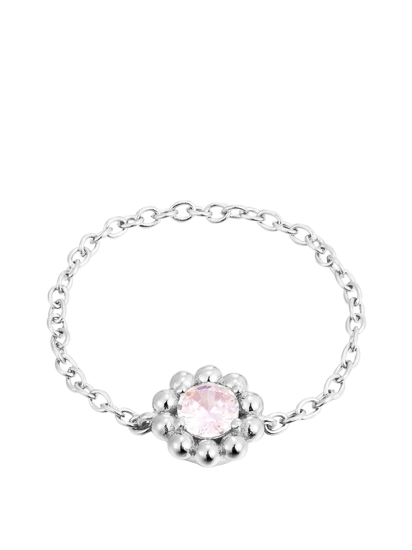 undefined Sterling Pink Cz Chain Ring - Silver