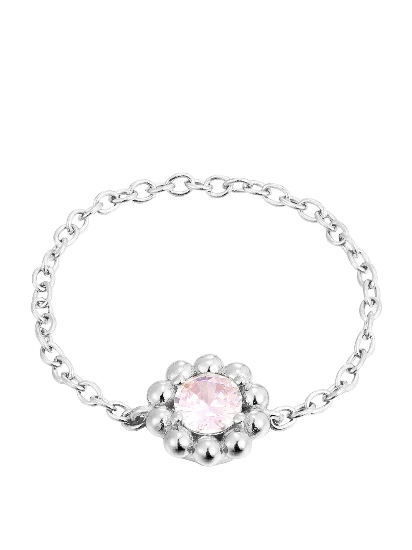 Seol + Gold Sterling Pink Cz Chain Ring - Silver