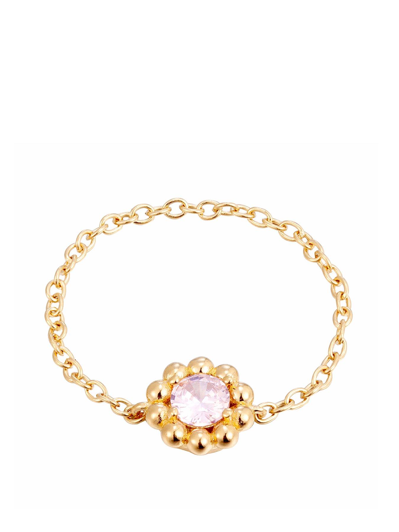 undefined 18ct Gold Vermeil Pink CZ Chain Ring