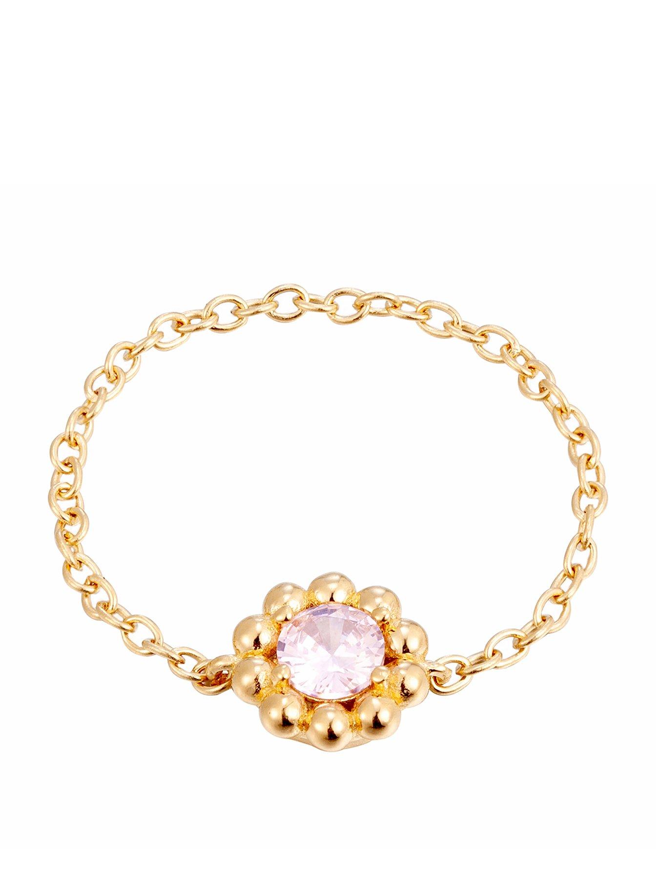 Seol + Gold 18Ct Vermeil Pink Cz Chain Ring - Gold