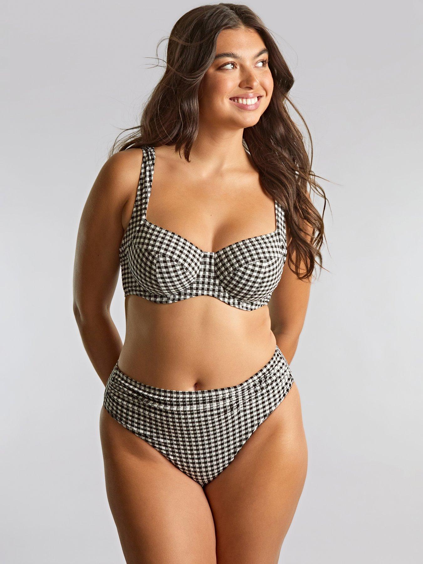 undefined Swim Gingham Midi Briefs - Gingham Black