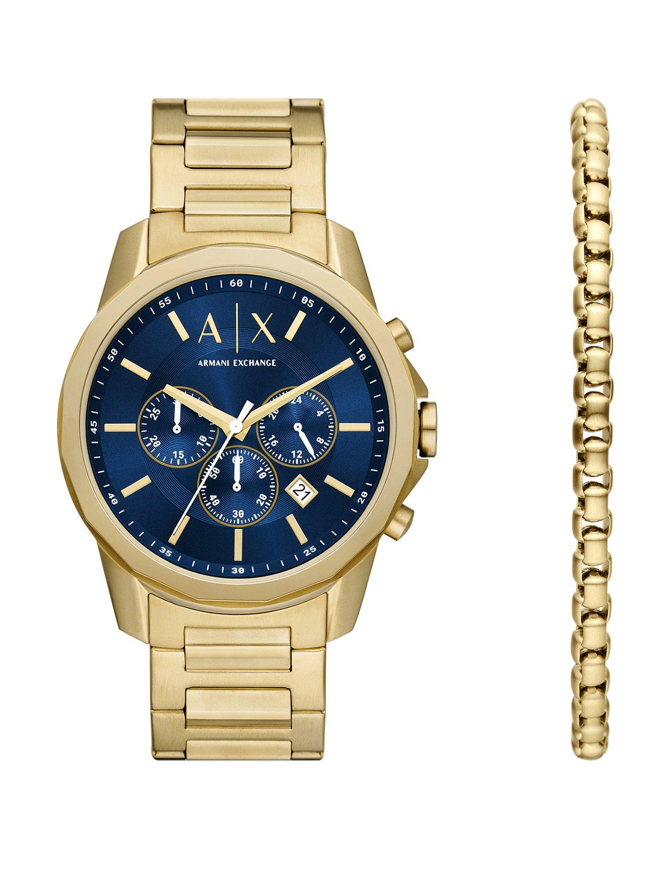 Armani Exchange Men's Chronograph Stainless Steel Watch And Bracelet Set Ax7151 - Gold